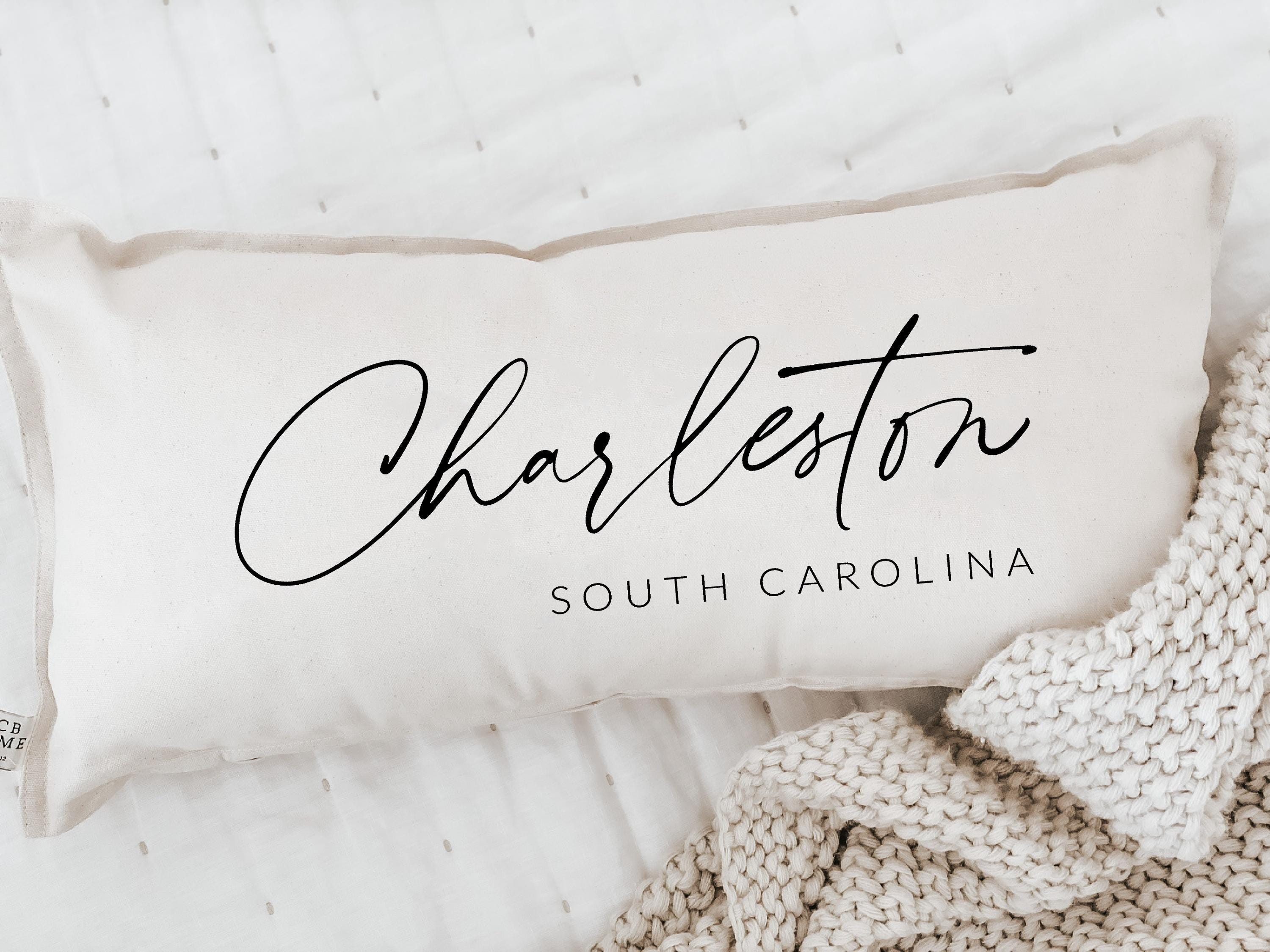 Personalized City Script Lumbar Pillow: Realtor/Housewarming Gift