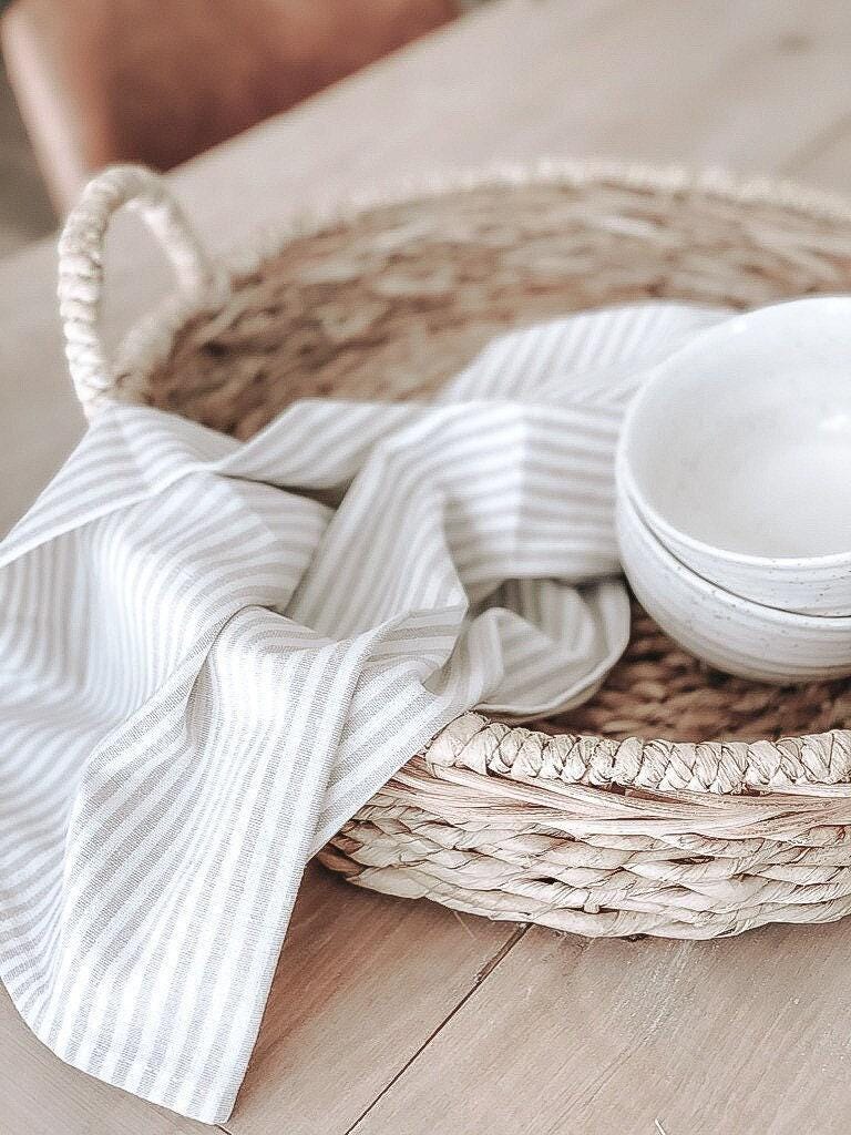 Striped Kitchen Towel - housewarming gift, kitchen decor, cozy home, linen cotton towel