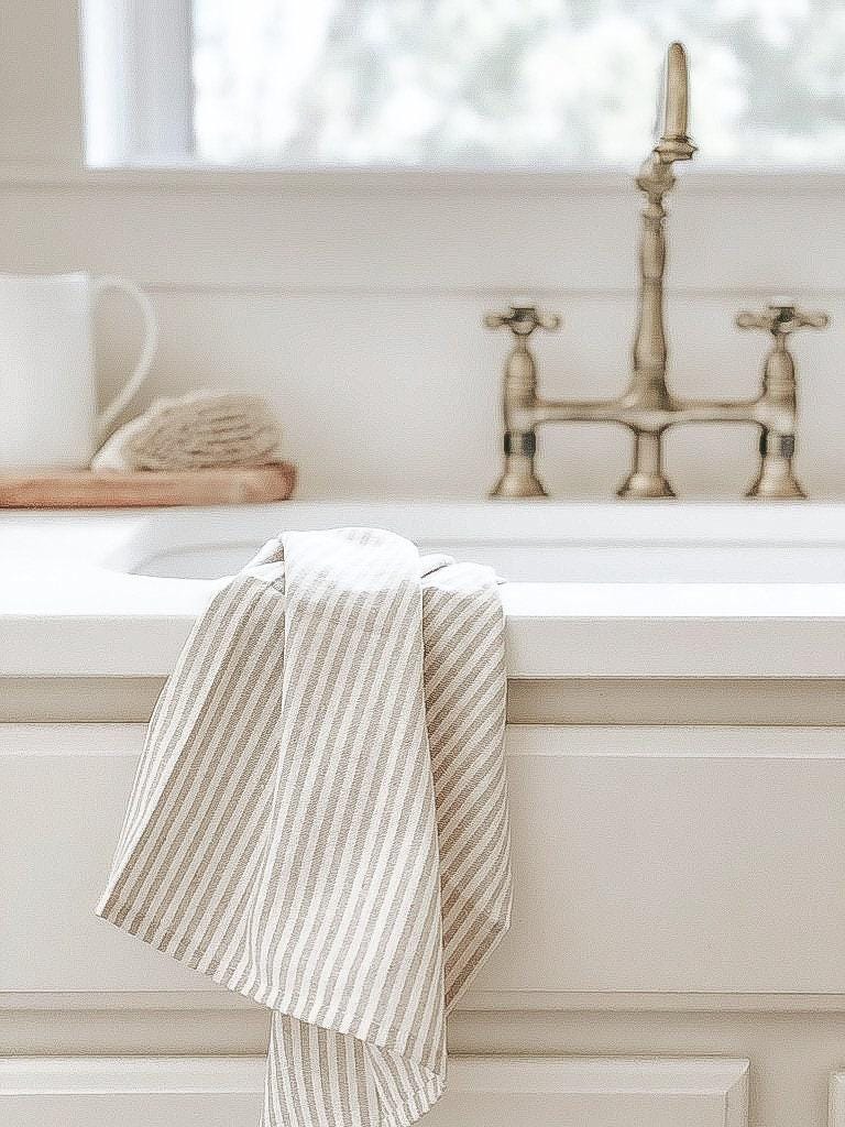 Striped Kitchen Towel - housewarming gift, kitchen decor, cozy home, linen cotton towel
