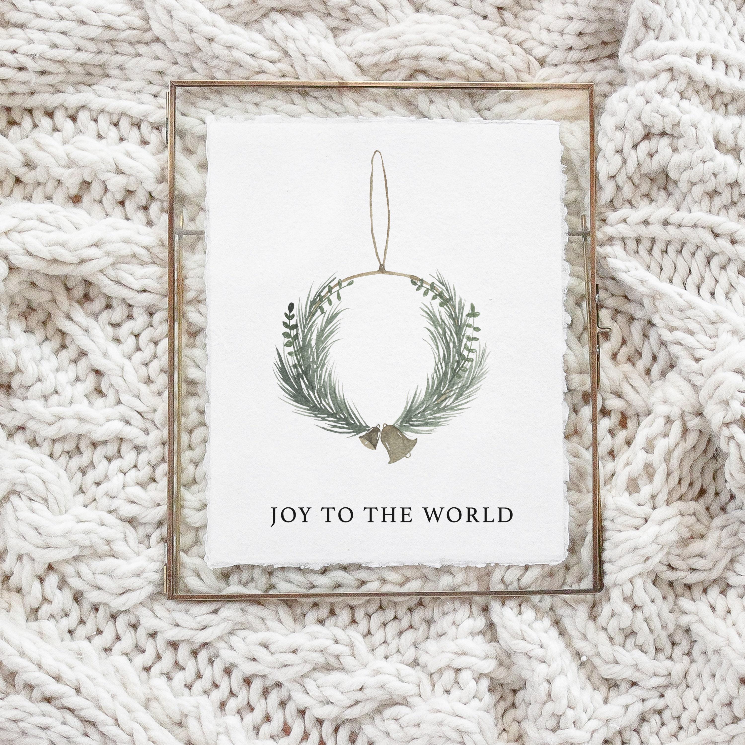 Christmas Calligraphy Print - Joy to the World Wreath Watercolor - Vertical, Winter Decor, Gift, Holiday Gift, Seasonal Decor, Christmas