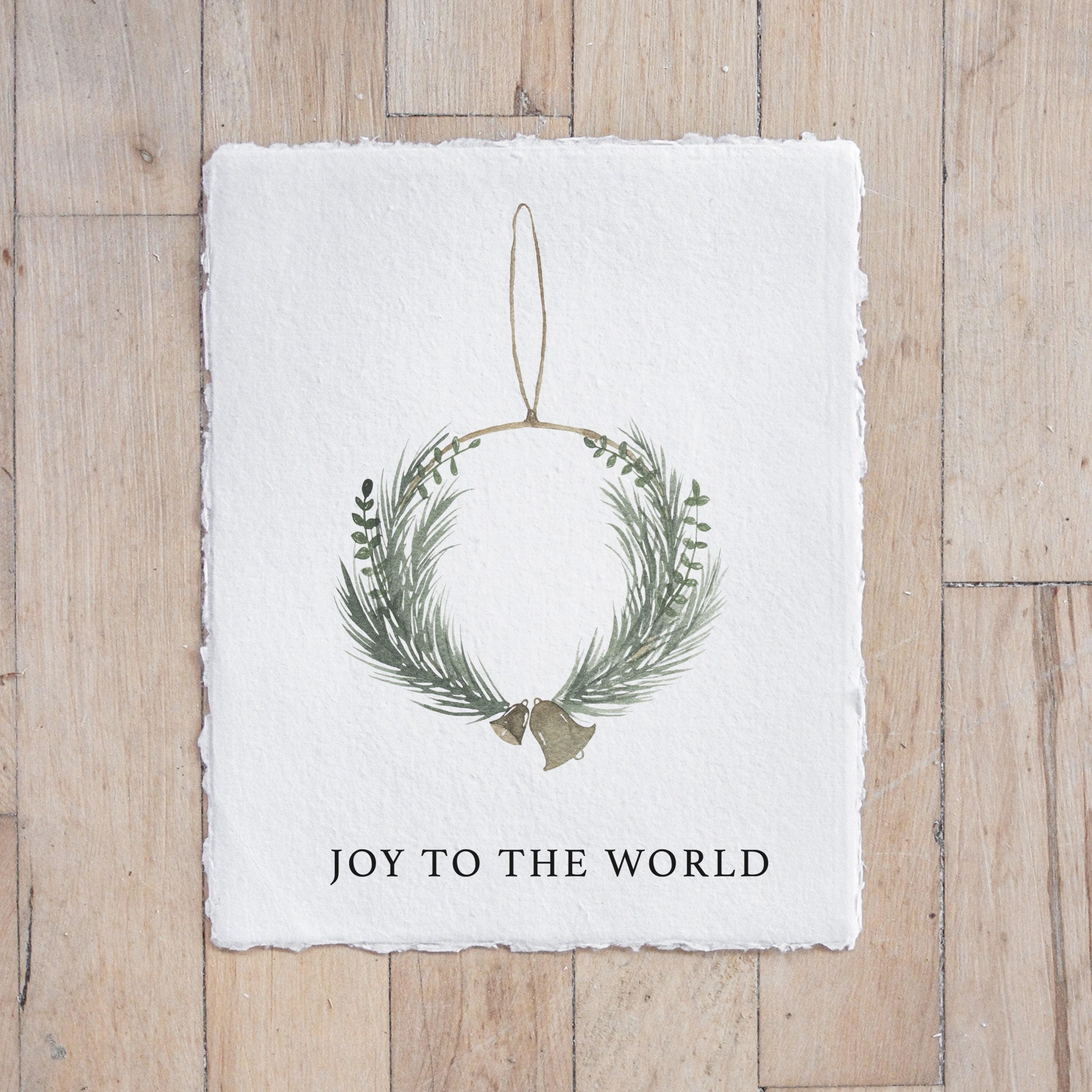 Christmas Calligraphy Print - Joy to the World Wreath Watercolor - Vertical, Winter Decor, Gift, Holiday Gift, Seasonal Decor, Christmas