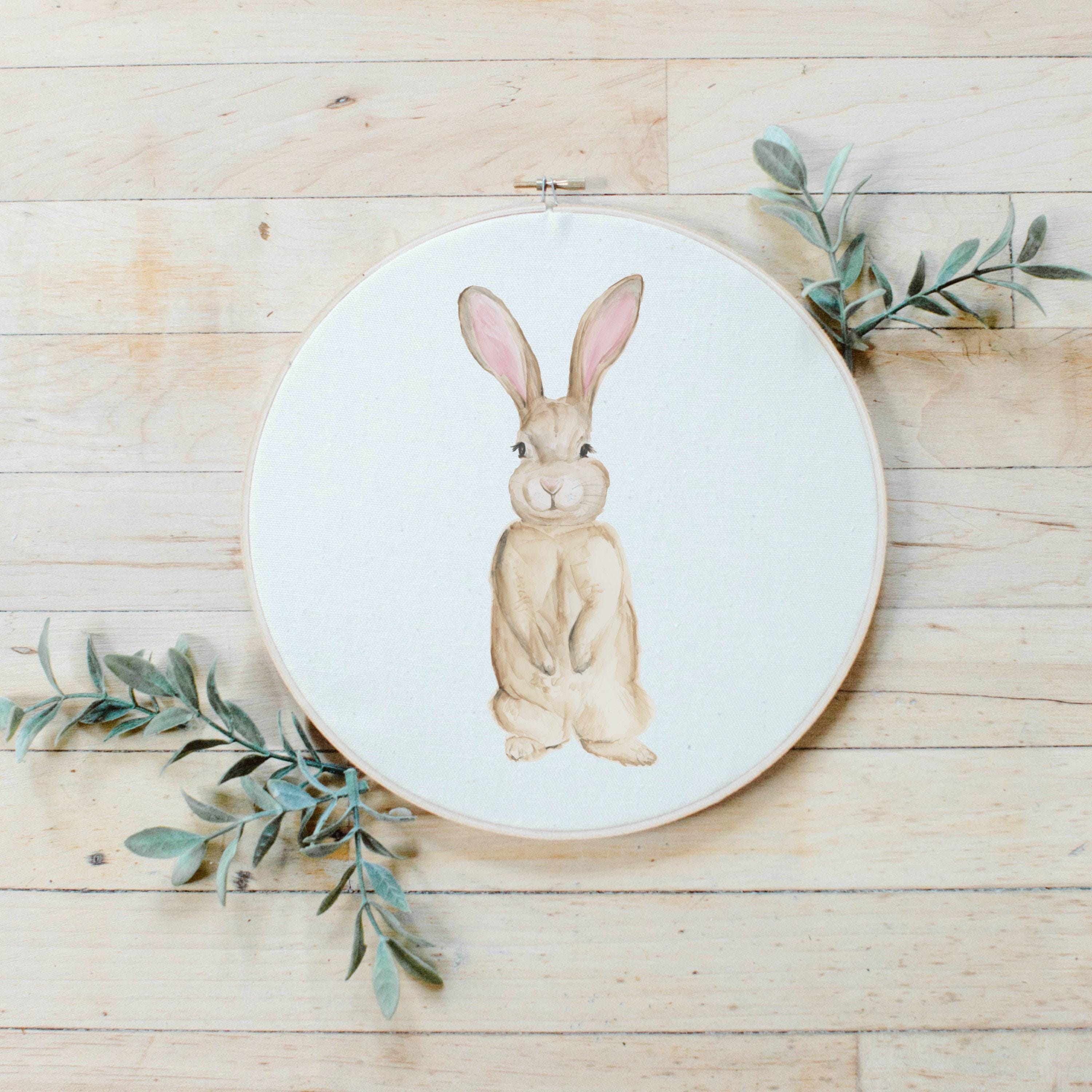 Printed Embroidery Hoop - Bunny Watercolor - Easter gift, housewarming gift, spring gift, home decor, wall decor
