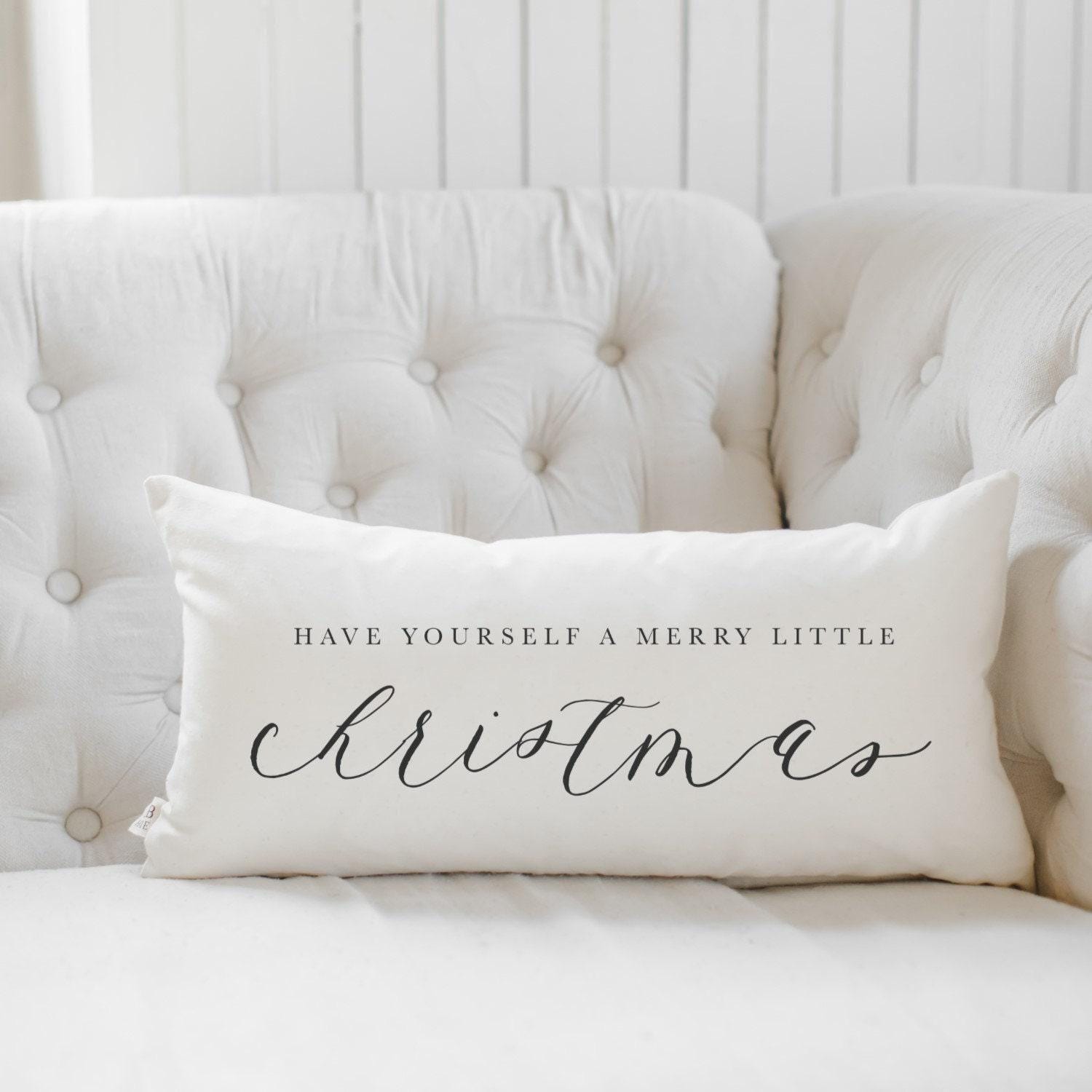 Christmas Lumbar Pillow - Have Yourself a Merry Little Christmas, Handmade in USA, Organic Cotton, Watercolor Home Decor, Seasonal Decor,