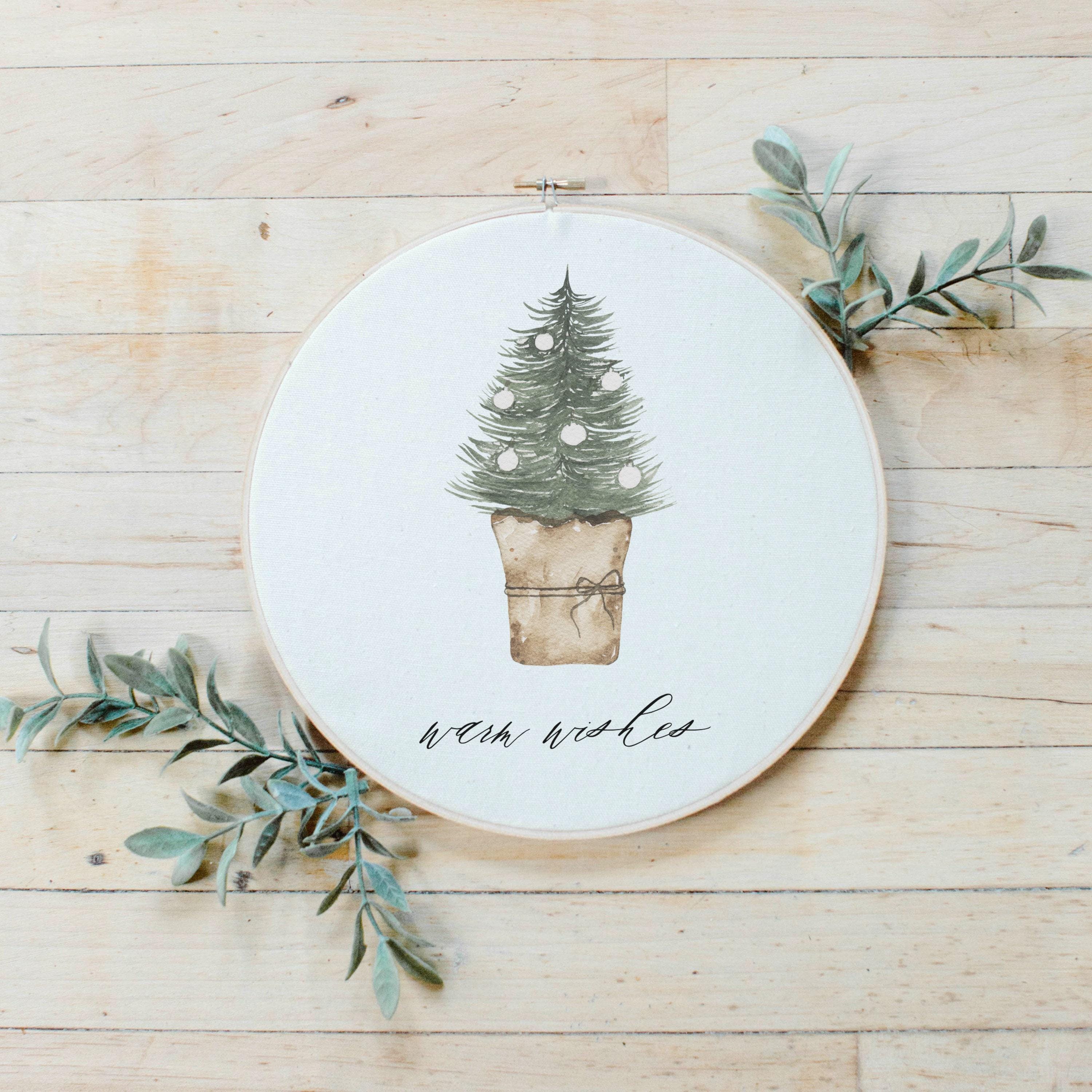 Christmas Printed Embroidery Hoop - Warm Wishes Watercolor, Christmas gift, holiday present, seasonal wall art, home decor, wall decor