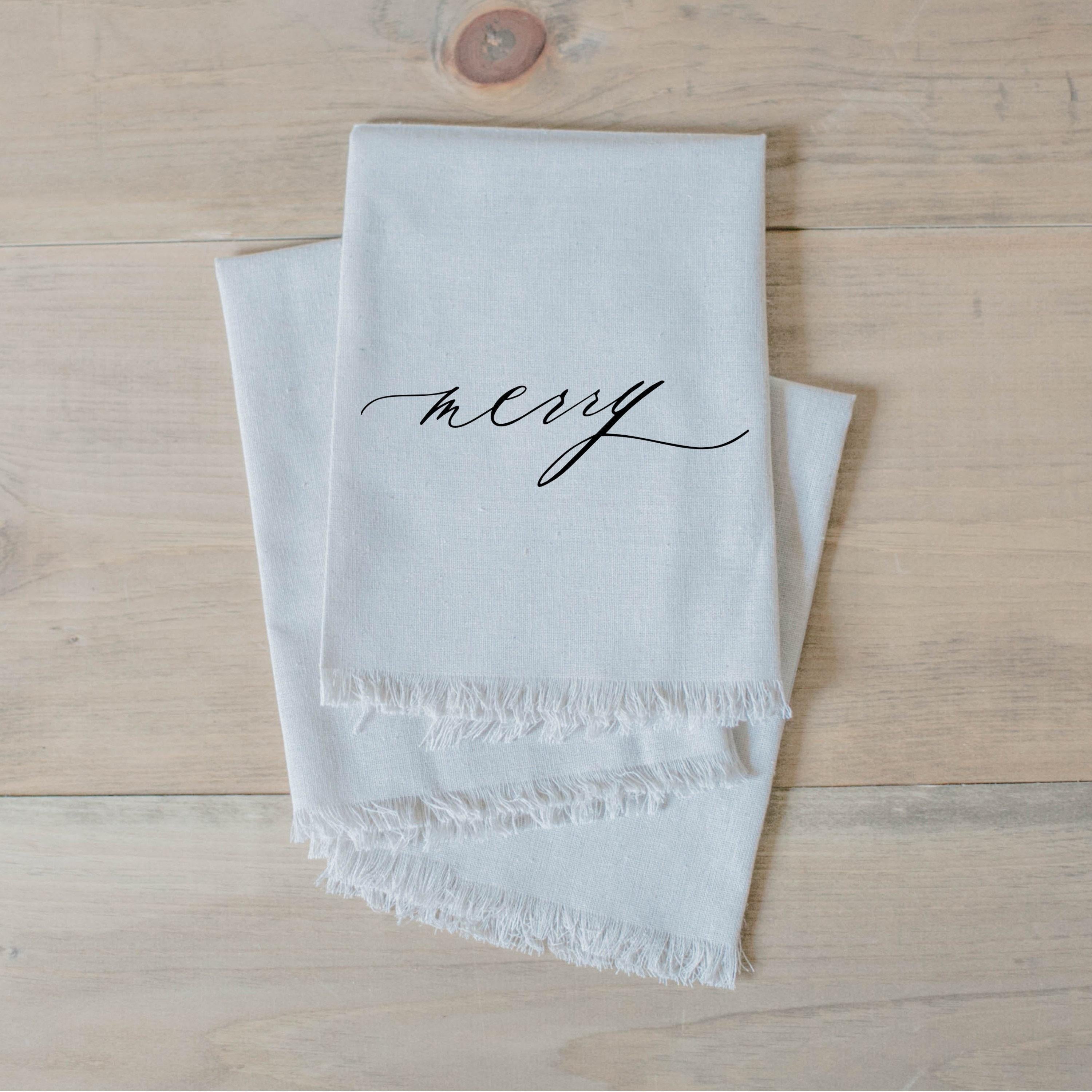 Christmas Napkin - Merry Script, present, housewarming gift, tableware, place setting, set the table, linen napkin, Christmas tableware
