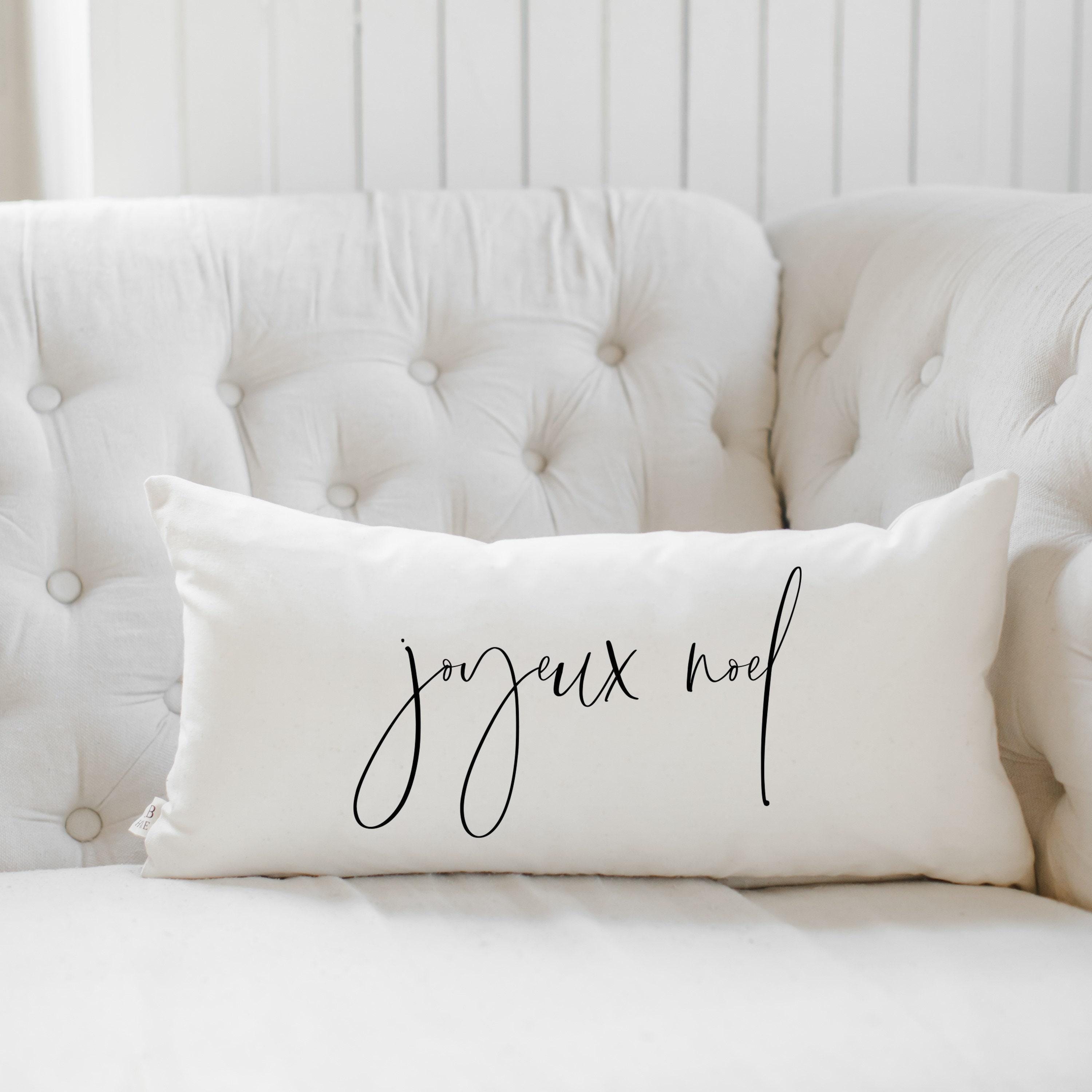 Lumbar Pillow - Joyeux Noel, Christmas decor, calligraphy, home decor, holiday, cushion cover, cushion sham, seasonal pillow
