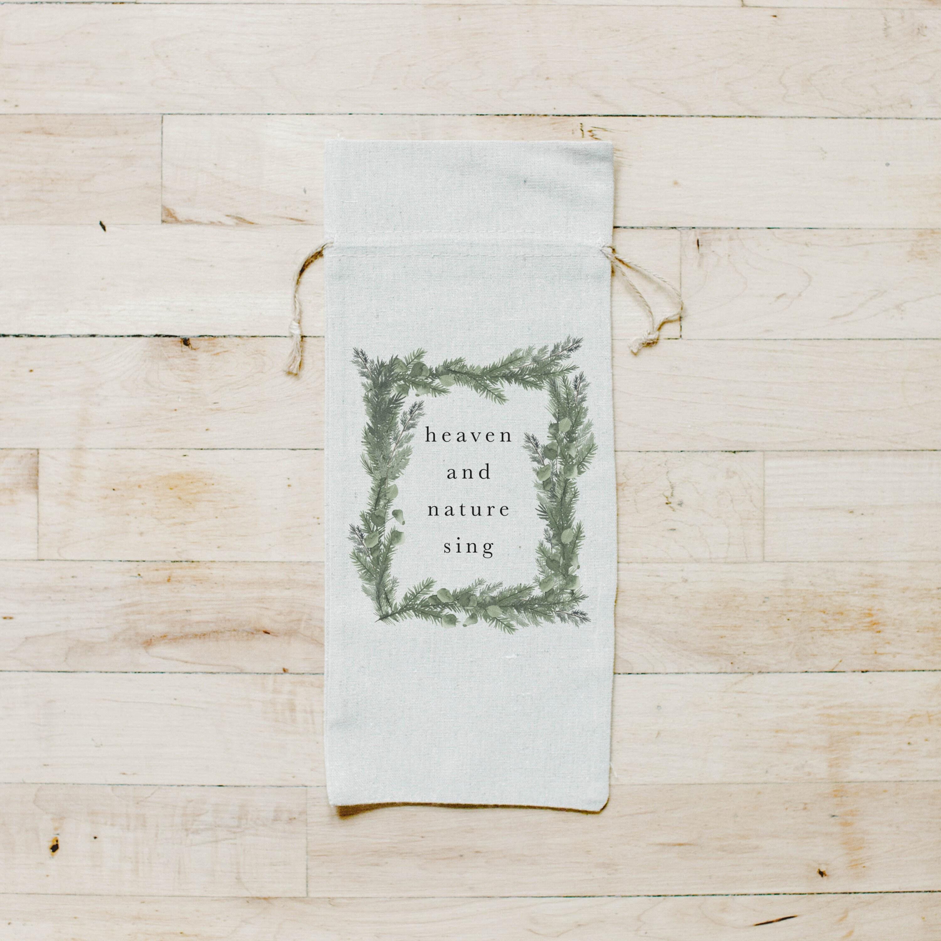 Christmas Wine Bag - Heaven and Nature Watercolor, Seasonal Decor, Christmas Gift, Present, Wine Lover, Hostess Gift, Housewarming, home