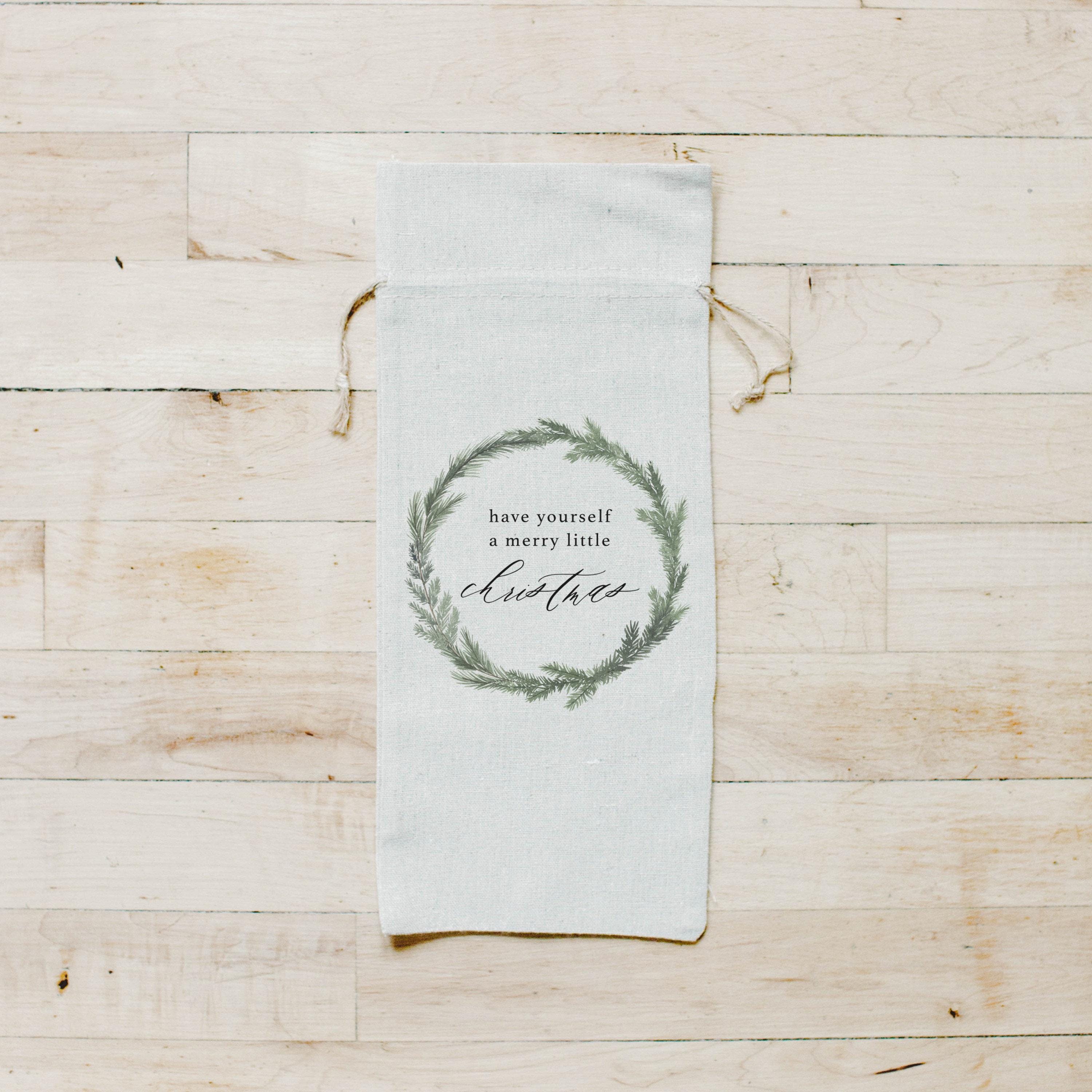 Christmas Wine Bag - Have Yourself a Merry Little Christmas Wreath, Seasonal Decor, Christmas Gift, Present, Wine Lover, Hostess Gift