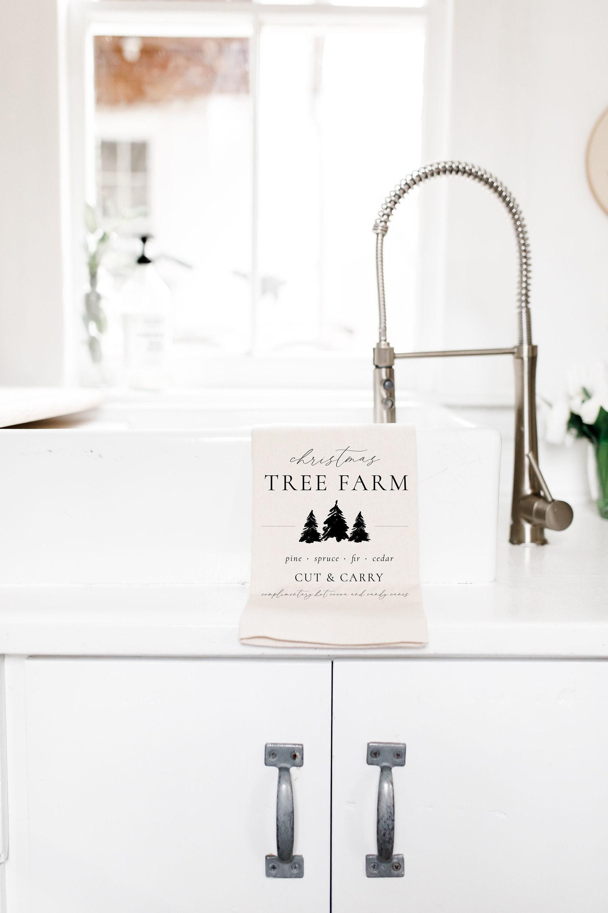 Christmas Tea Towel - Tree farm, Handmade in USA, Holiday Kitchen Towel, Festive Dish Towel, Seasonal Kitchen Linen, kitchen decor