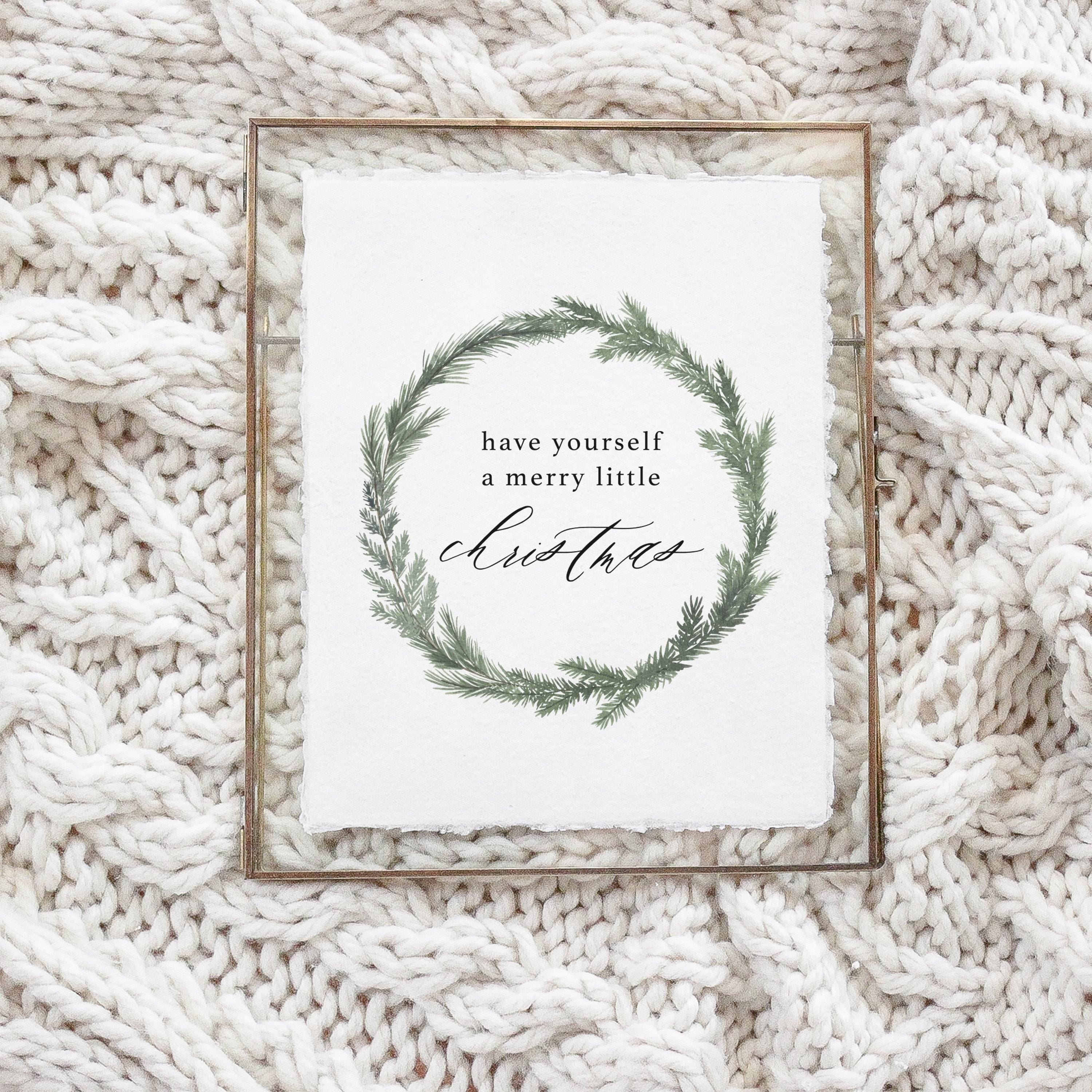 Calligraphy Print - Have Yourself A Merry Christmas Wreath Watercolor - Vertical, Winter Decor, Gift, Holiday Gift, Seasonal Home Decor