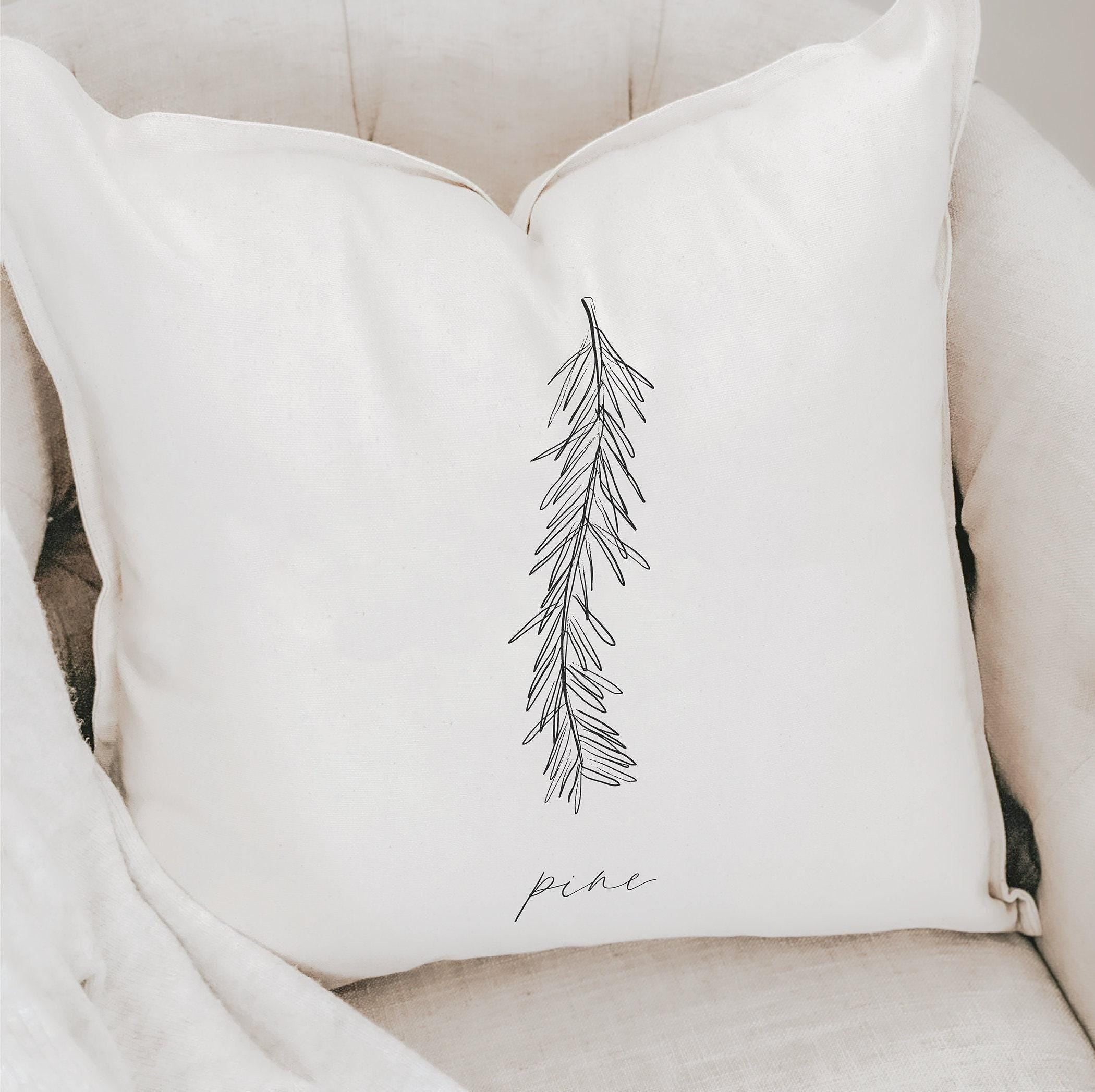 Christmas Throw Pillow - Pine Branch, Christmas decor, botanical decor, sketch, home decor, winter pillow, cushion cover, seasonal pillow
