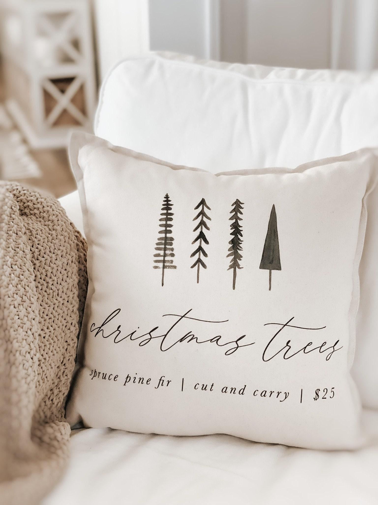 Christmas Throw Pillow - Christmas Trees, Christmas decor, calligraphy, home decor, Winter pillow, cushion cover, seasonal pillow