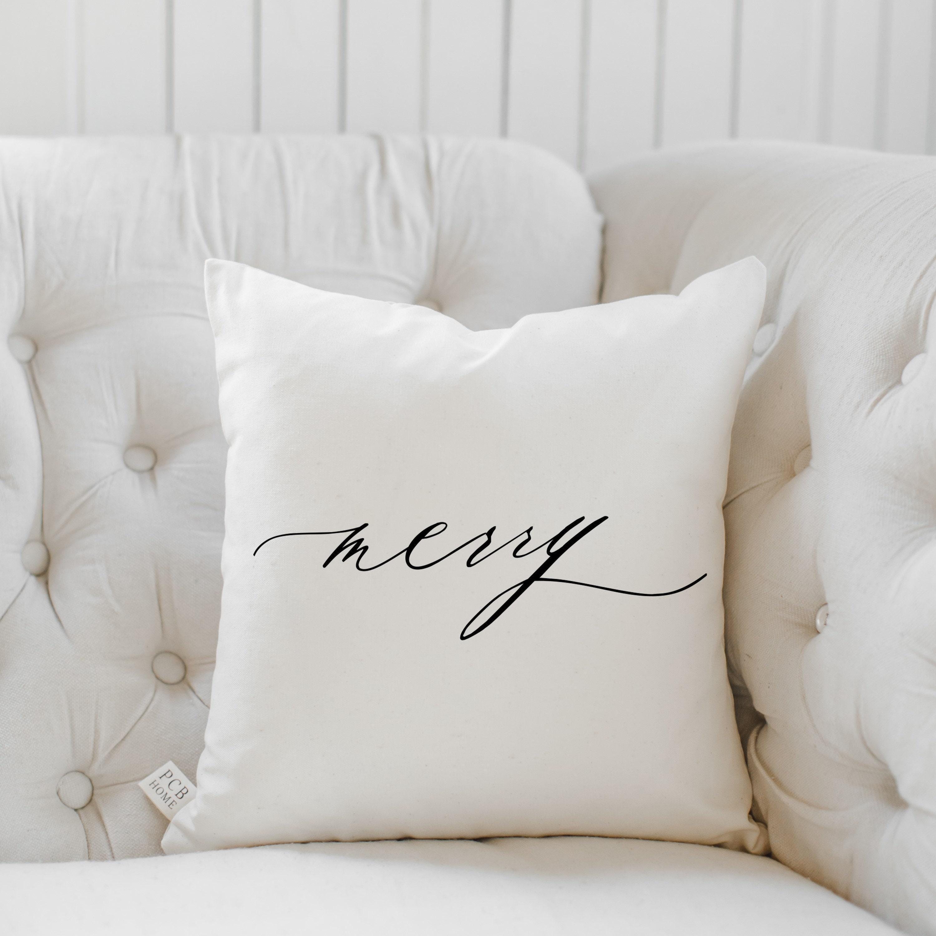 Christmas Throw Pillow - Merry Script, Christmas decor, calligraphy, home decor, Winter pillow, cushion cover, seasonal, holiday gift