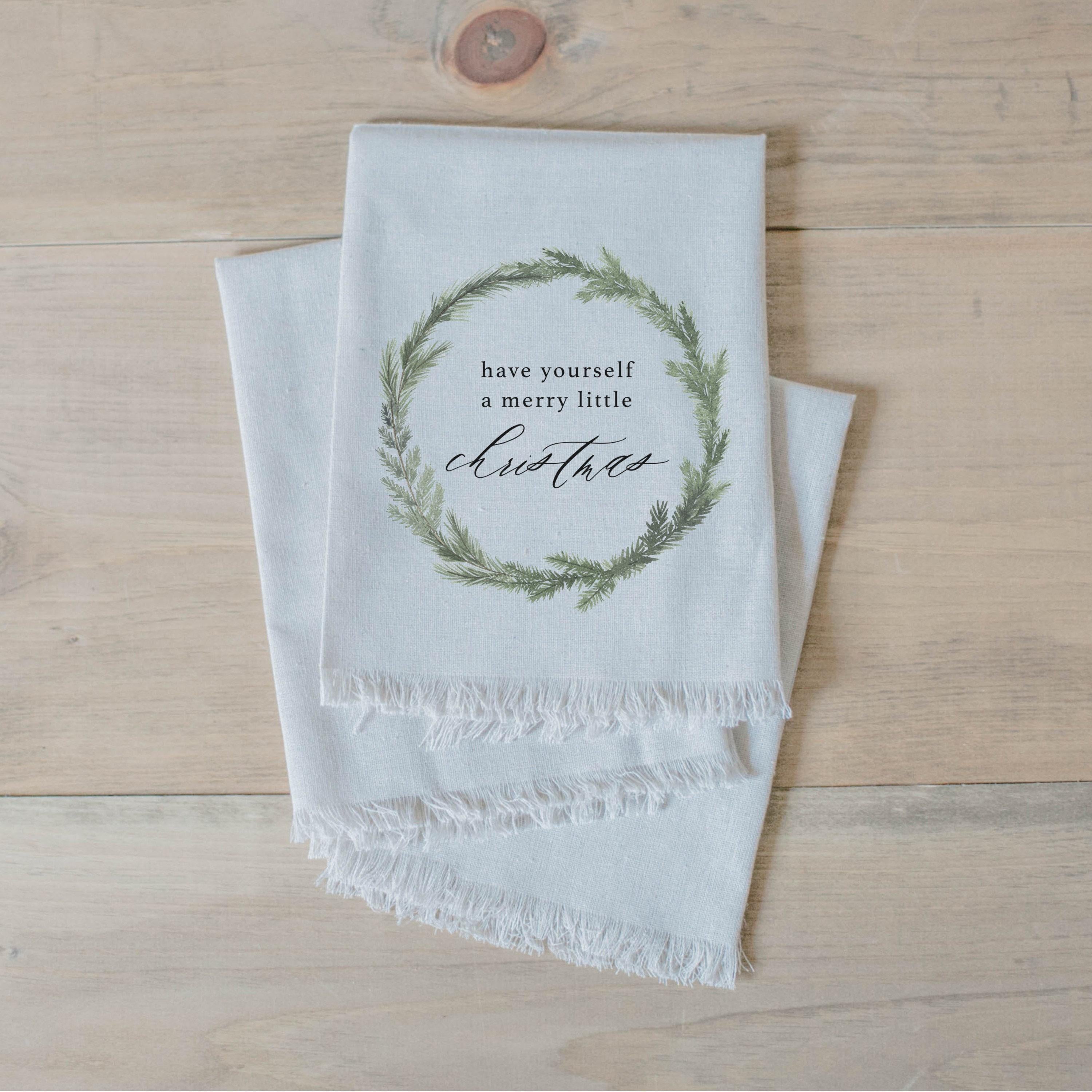 Christmas Napkin Set - Have Yourself a Merry Little Christmas Wreath, Home Decor, Housewarming, Tableware, Place Setting, Seasonal kitchen