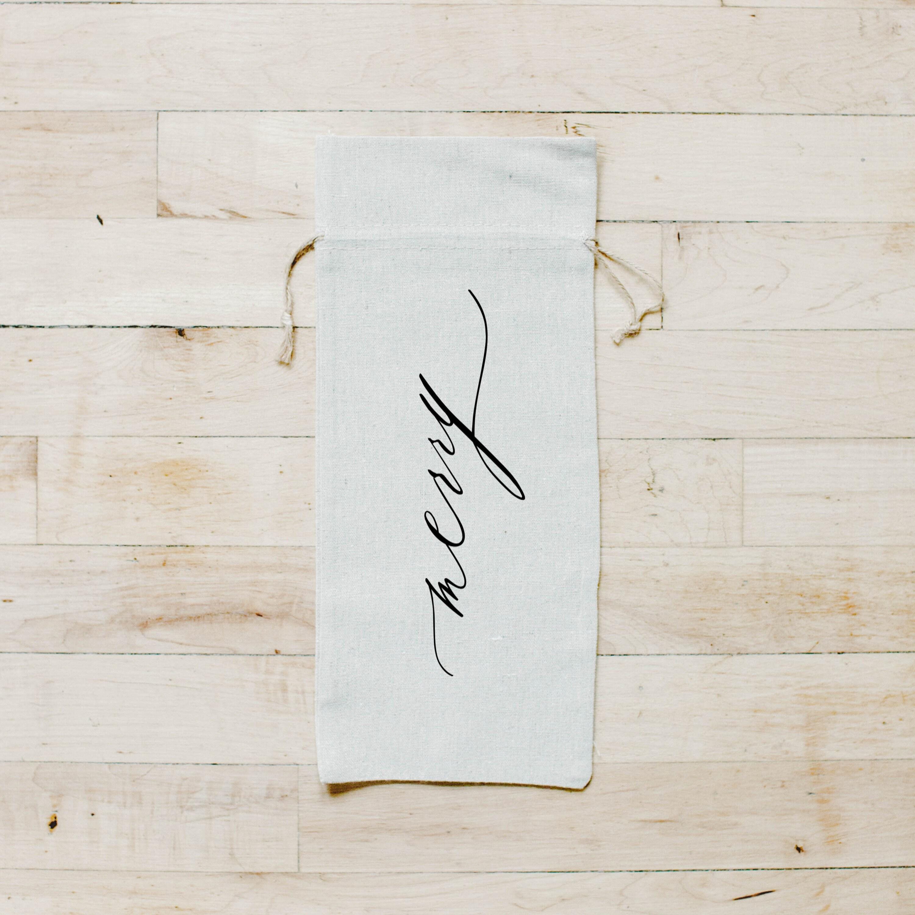 Christmas Wine Bag - Merry Script, hostess gift, wedding gift, Handmade in USA, Winter Decor, Gift, Present for Her, Seasonal Home Decor