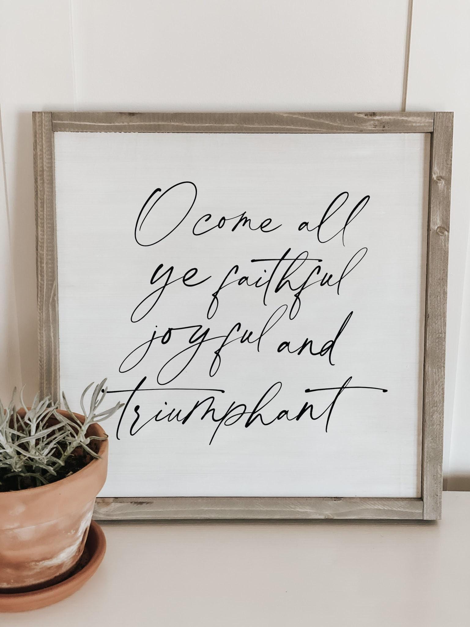 Christmas Wood Framed Sign - O Come All Ye Faithful - Square - Christmas rustic home décor, gallery wall, housewarming gift, framed art