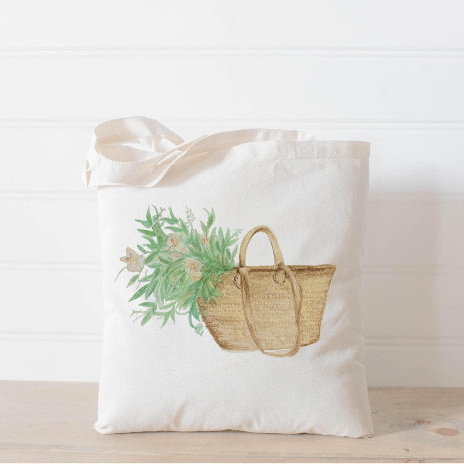 Watercolor Flowers Organic Cotton Tote Bag - Market Basket Design