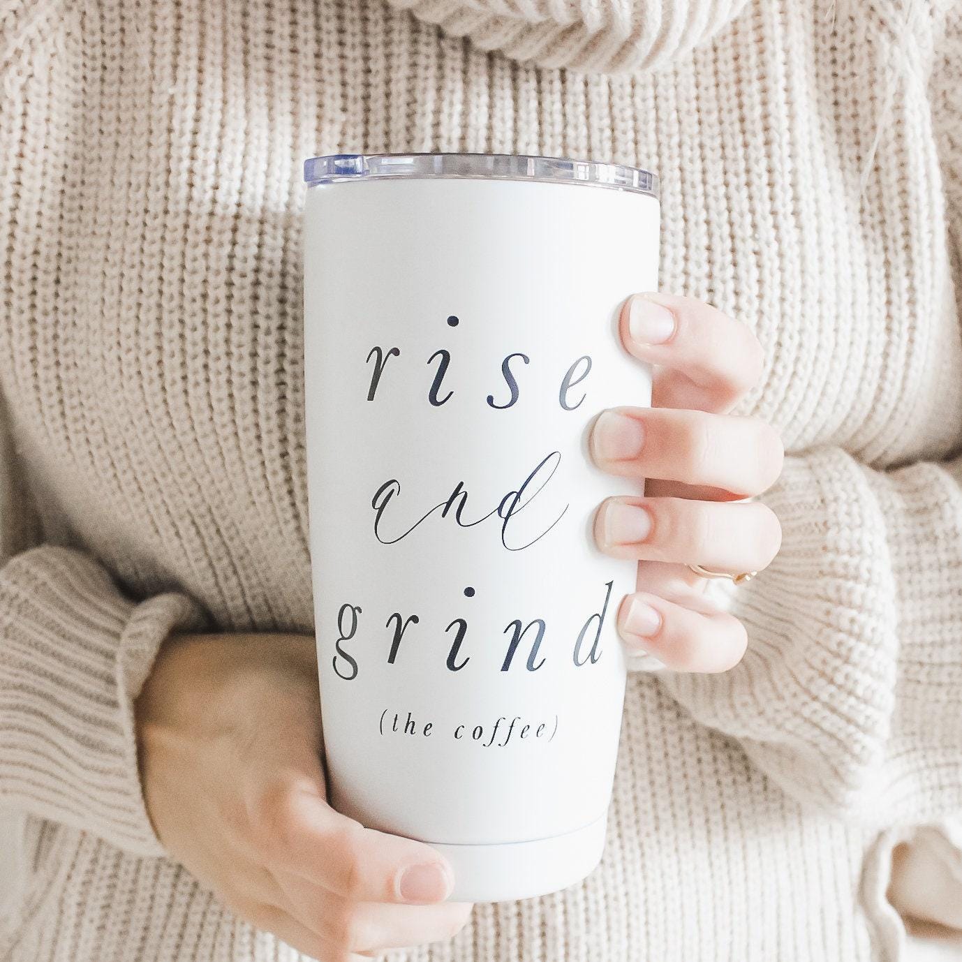 Rise and Grind Travel Mug: 20oz White Matte Coffee Tumbler