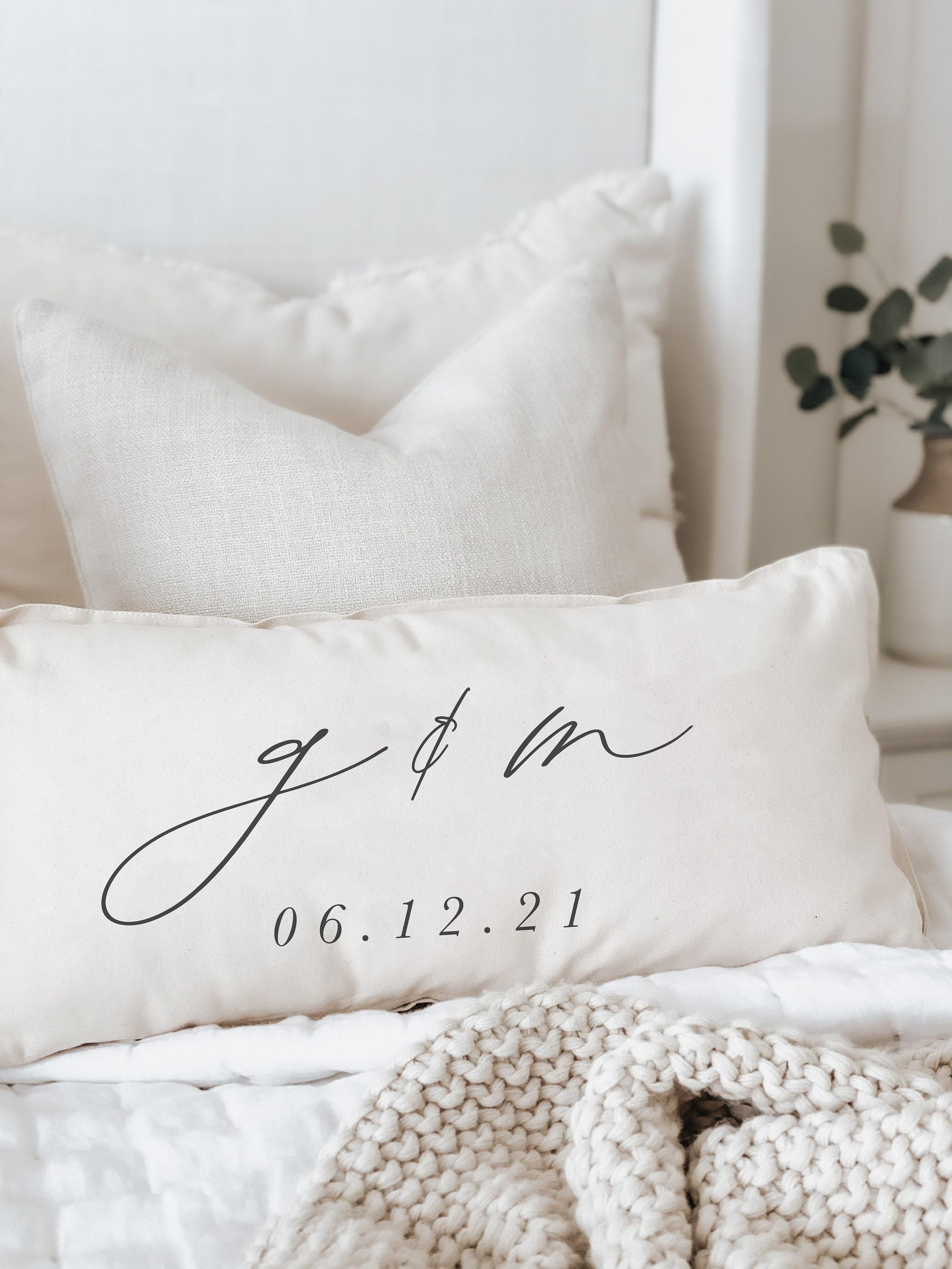 Lumbar Pillow - Personalized Two Initials and Date - Farmhouse Style, home decor, wedding gift, housewarming gift, throw pillow