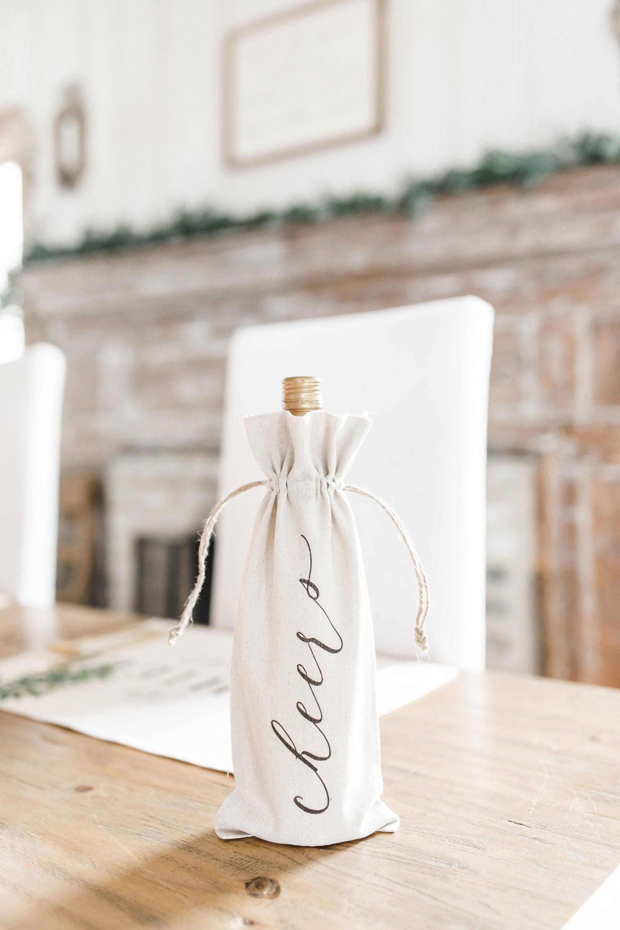 Linen Wine Bag: Modern Calligraphy Wedding Favor