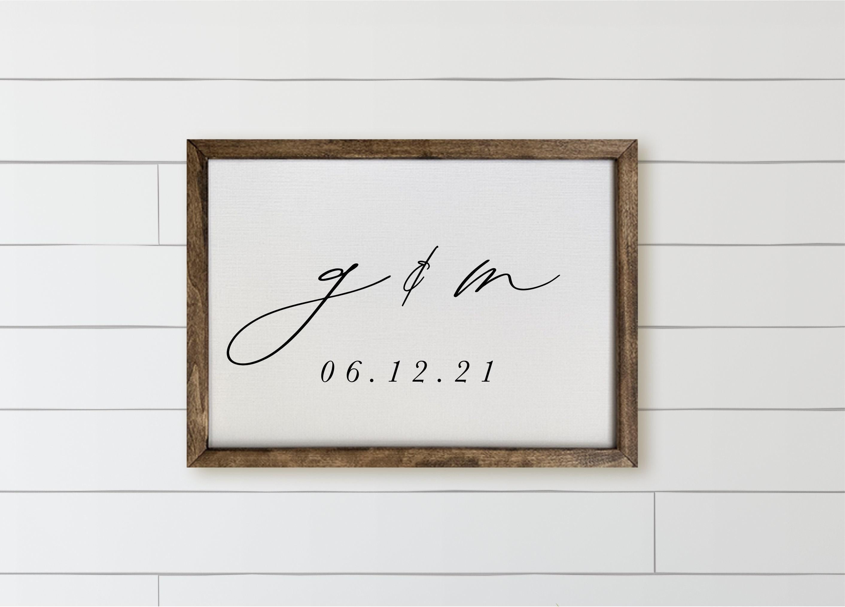 Personalized Initials & Date Wood Framed Sign: Rustic Home Decor