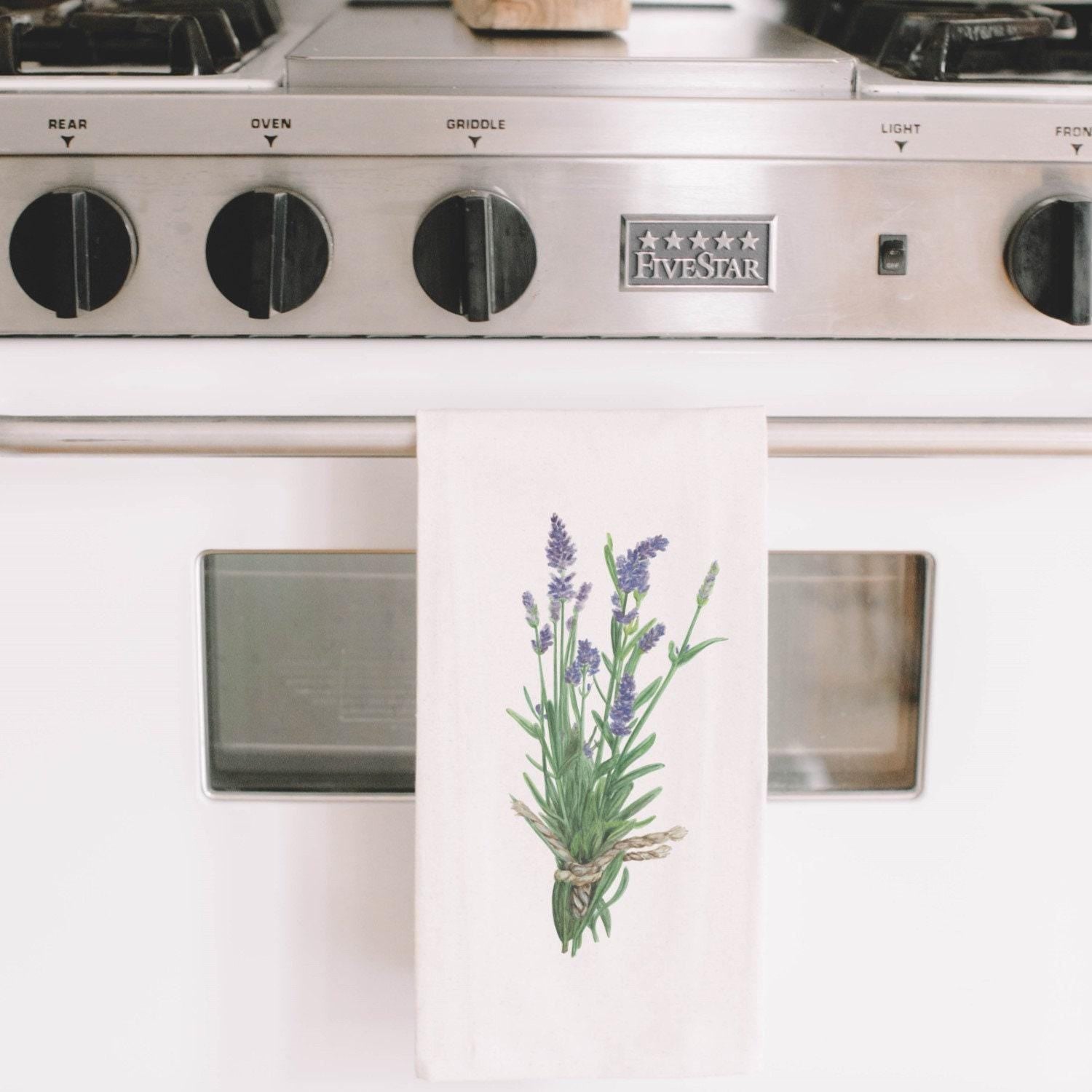 Lavender Watercolor Tea Towel: Organic Cotton Kitchen Decor