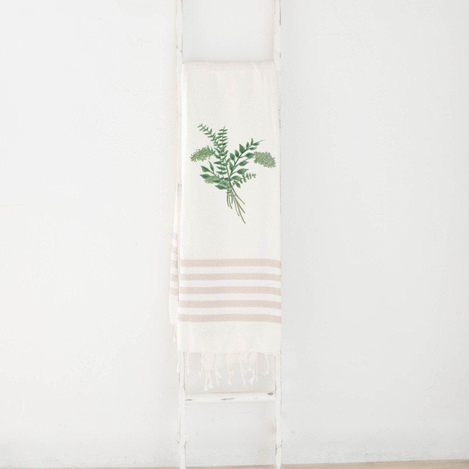 Organic Cotton Throw Blanket: Eucalyptus Watercolor Design, Lightweight Decor