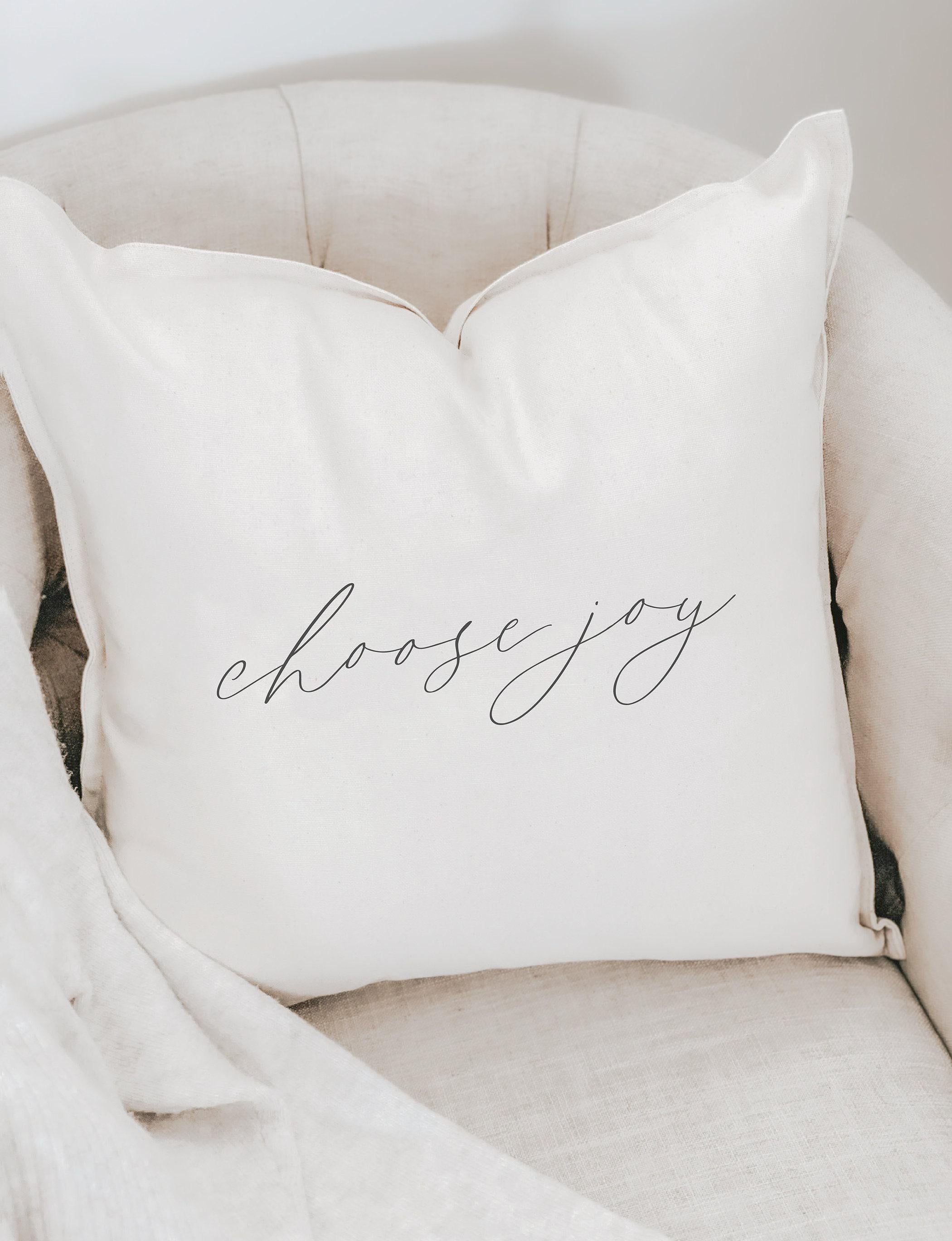 Choose Joy Pillow: Handmade Organic Cotton Calligraphy Home Decor