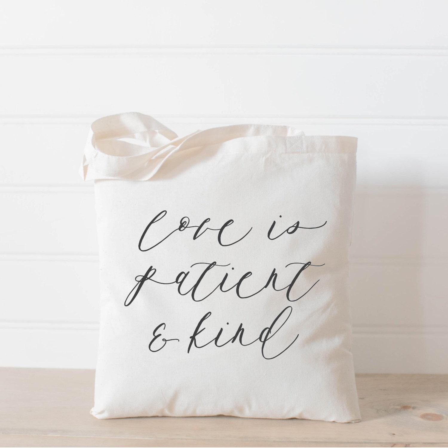 Love is Patient Tote Bag: Organic Cotton Wedding Favor