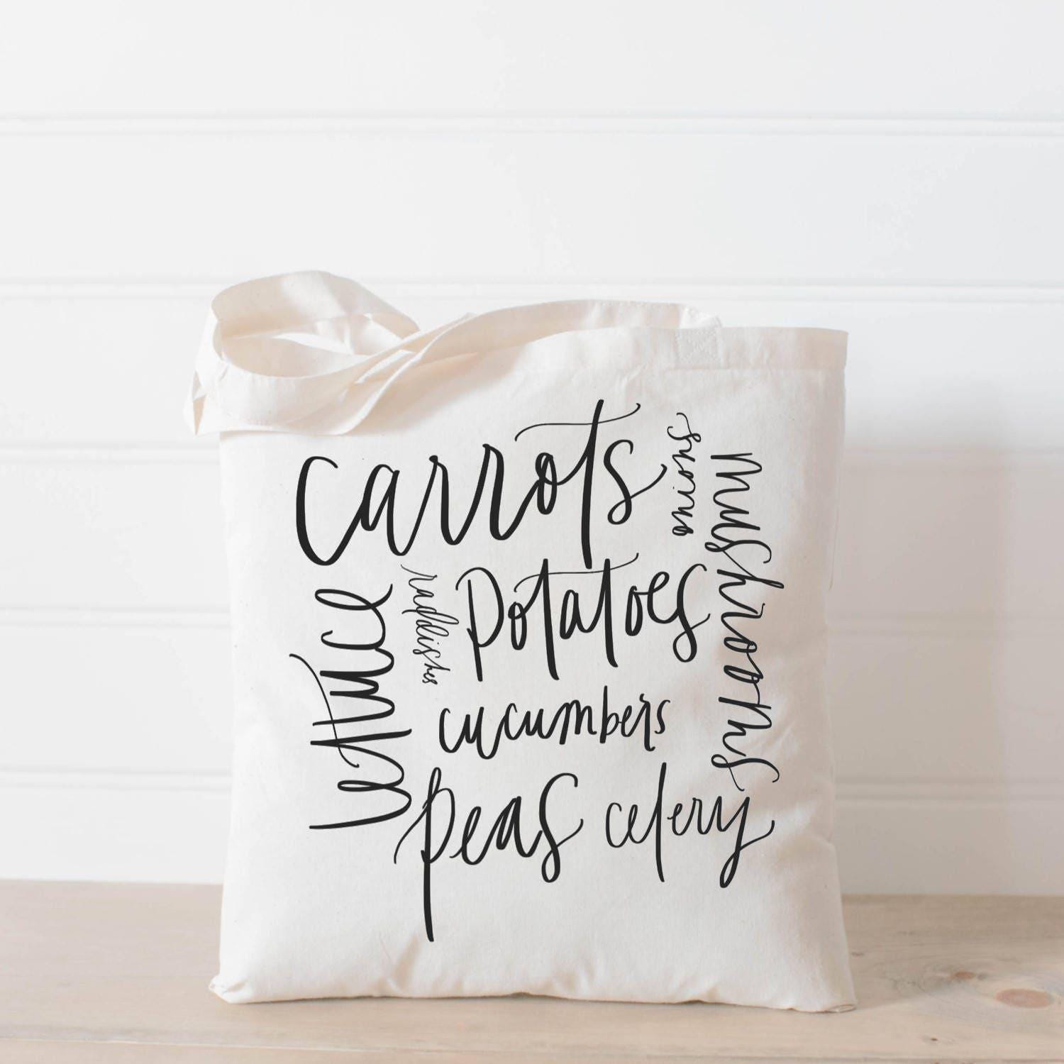 Organic Cotton Veggie Tote Bag: Farmers Market Reusable Grocery Bag