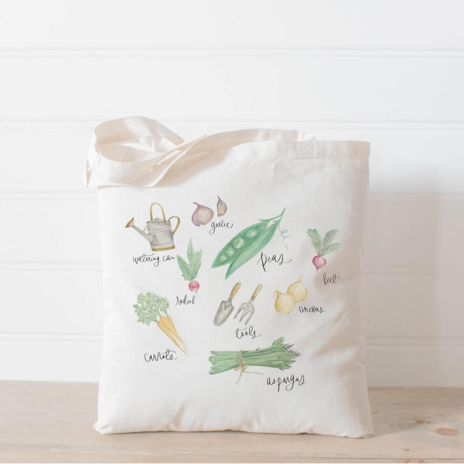 Vegetable Watercolor Tote Bag: Organic Cotton Market Bag