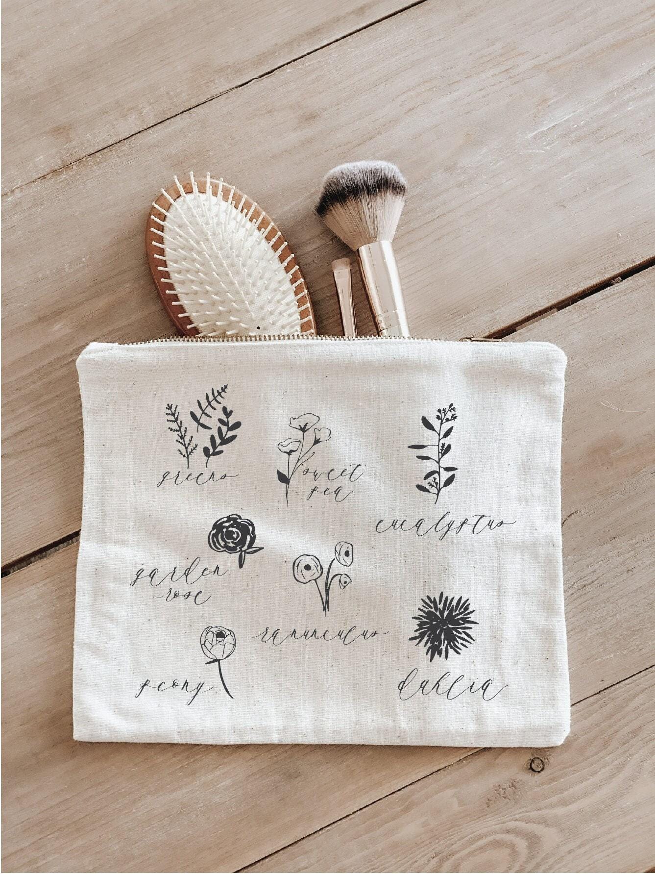 Floral Organic Cotton Cosmetic Bag: Handmade Makeup Pouch