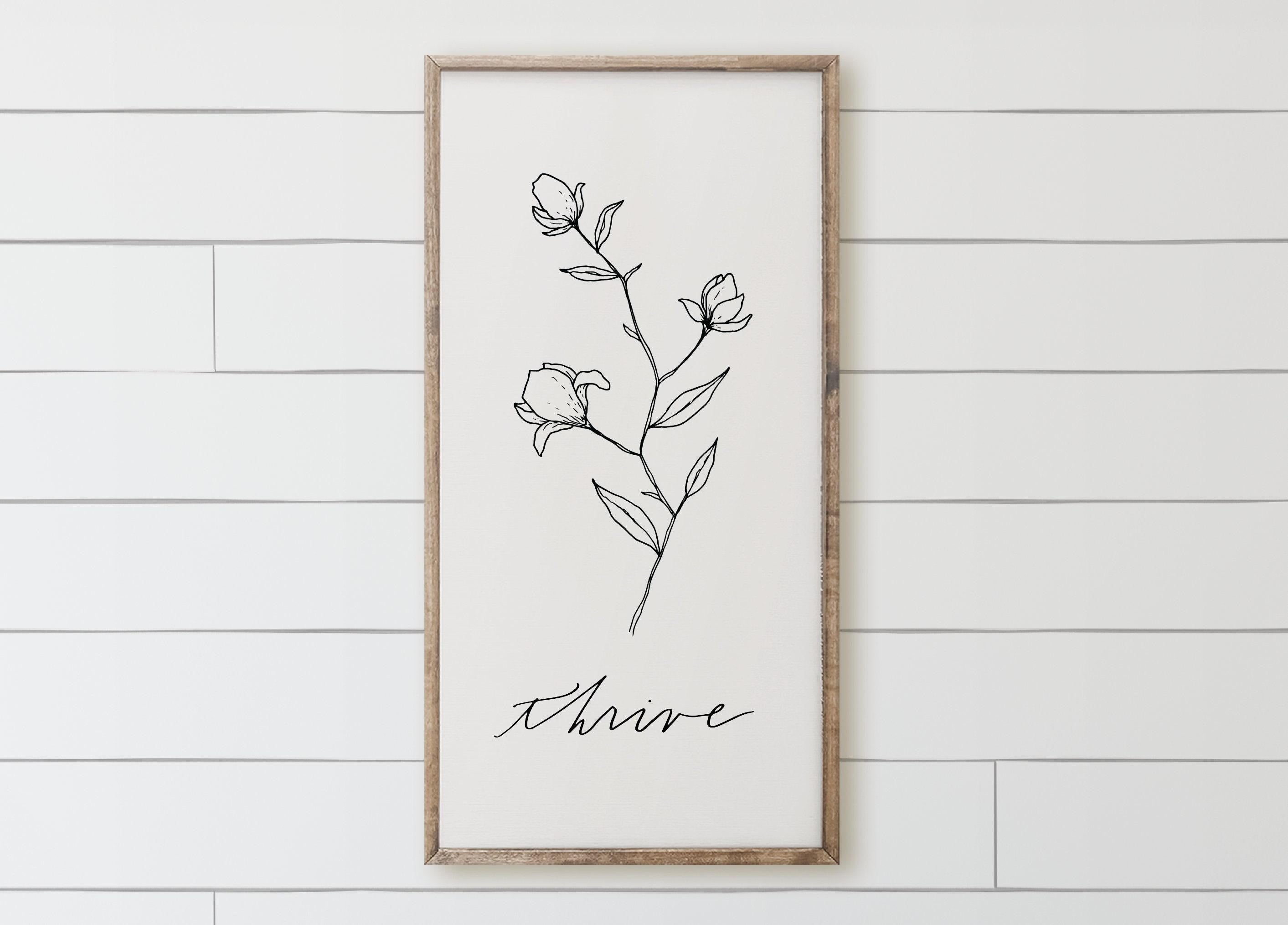 Wood Framed Sign - Thrive Wildflower - rustic home decor, gallery wall, housewarming gift, framed decor, farmhouse style, spring decor