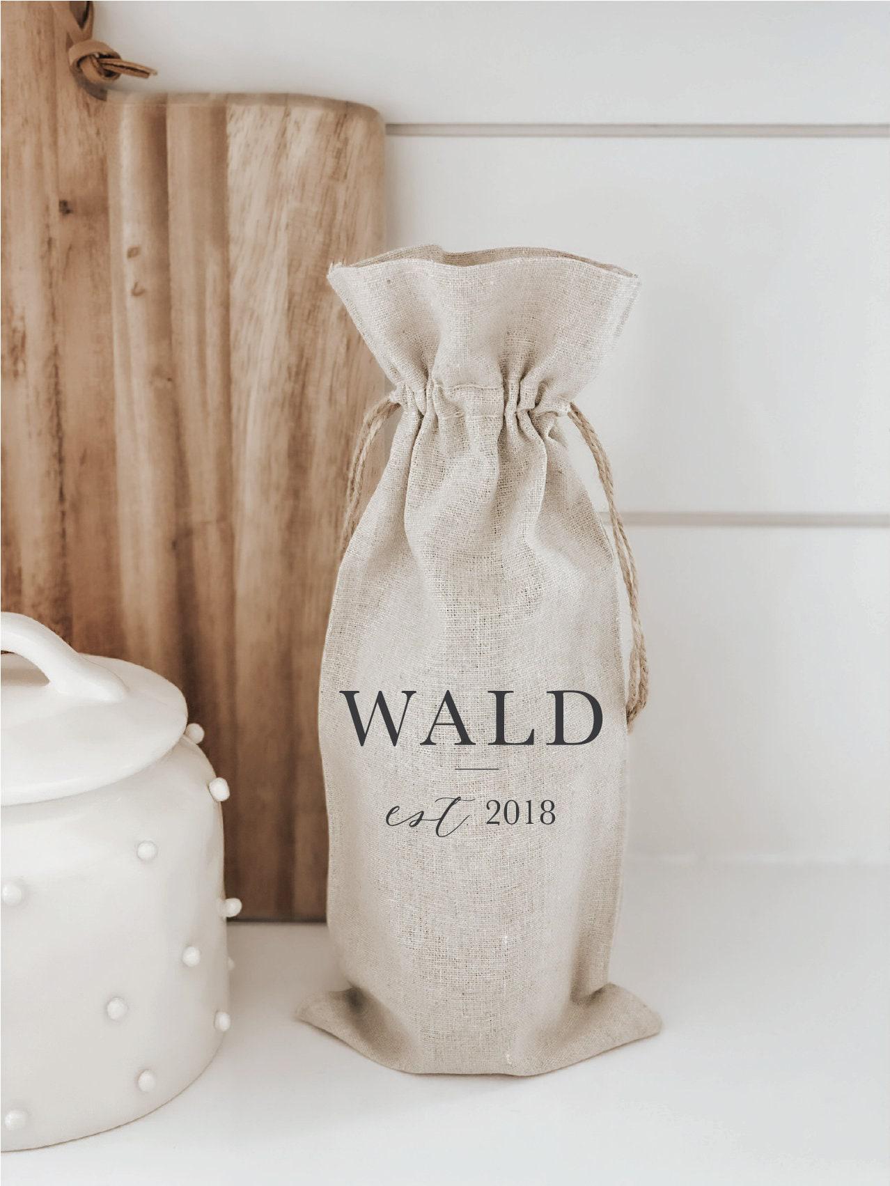 Personalized Linen Wine Bag: Last Name, Wedding Favor