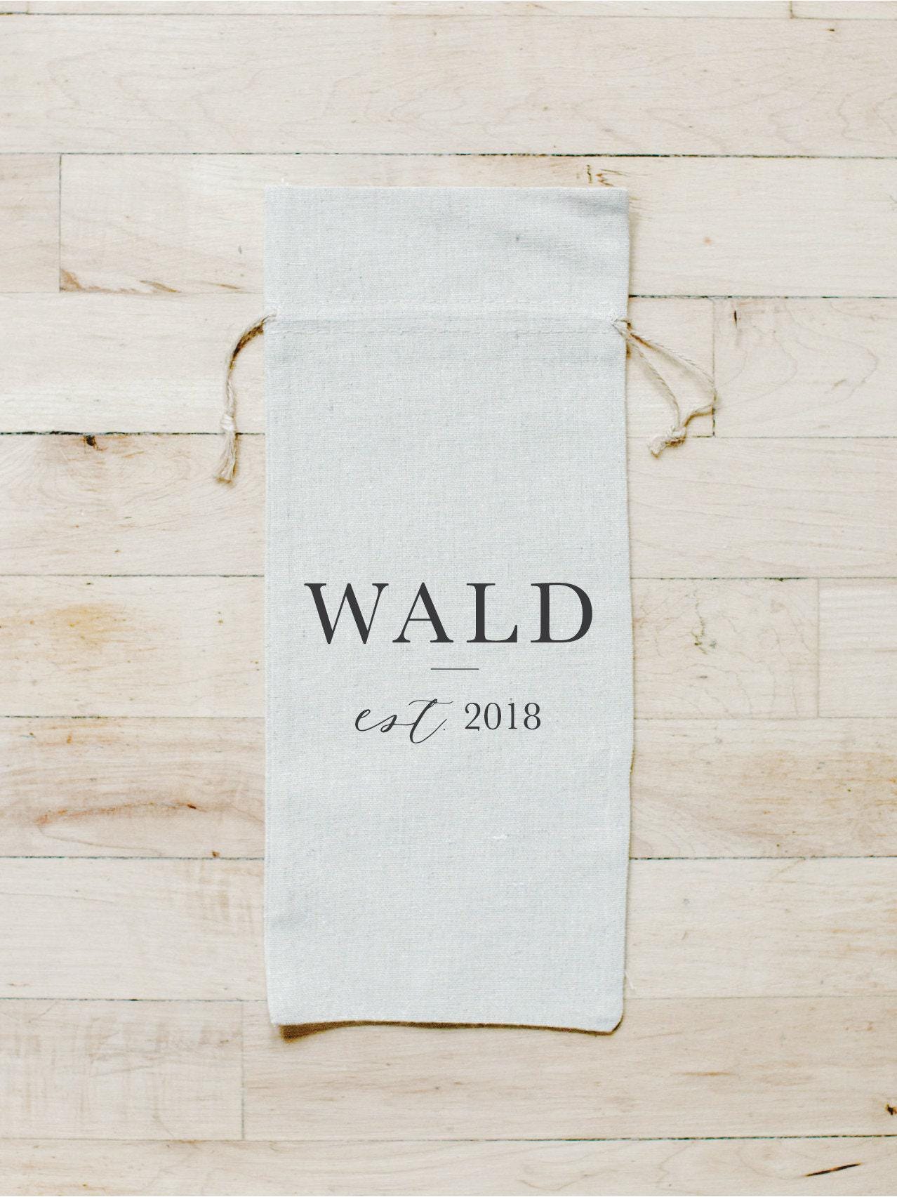 Personalized Linen Wine Bag: Last Name, Wedding Favor