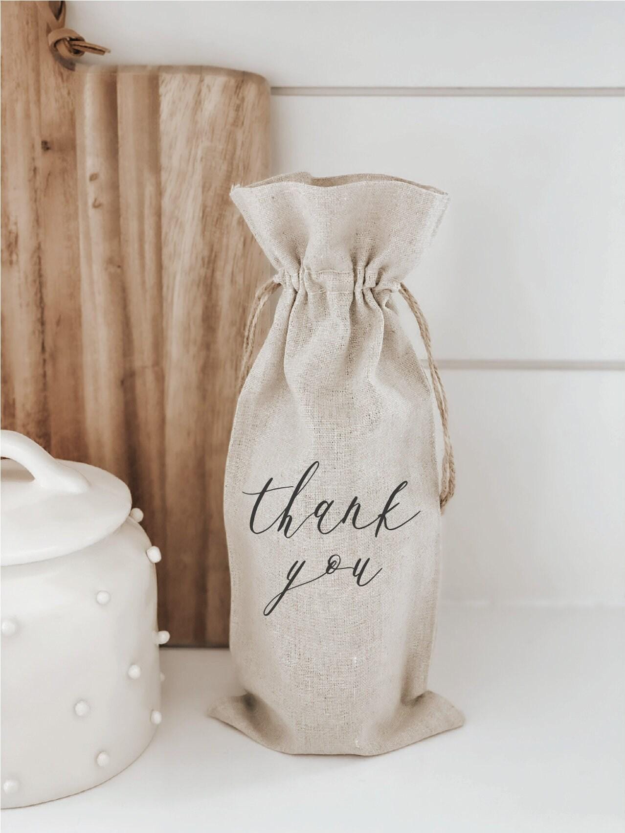 Wine Bag - Thank You, Calligraphy, hostess gift or wedding gift, engagement present