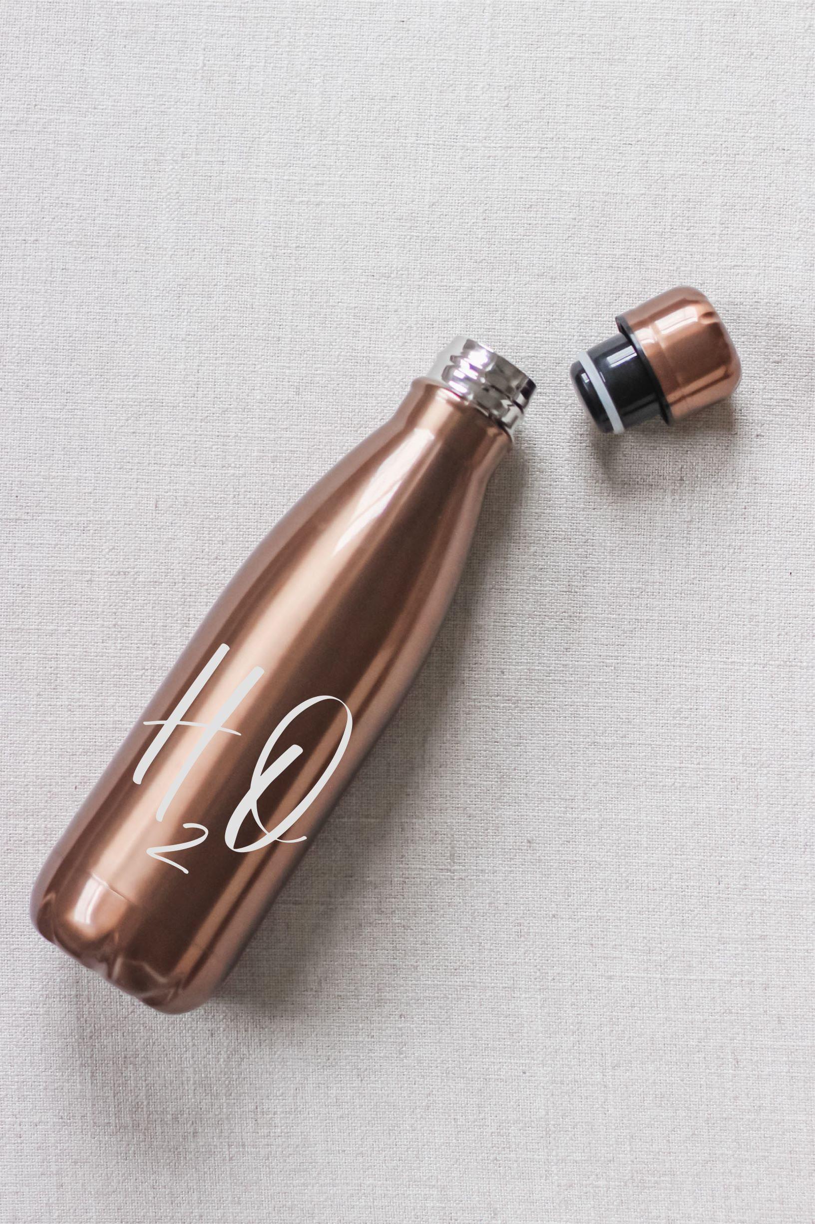 Metallic Water Bottle - H2O, water bottle, stainless steel, vacuum sealed, tumbler, drinkware, everyday