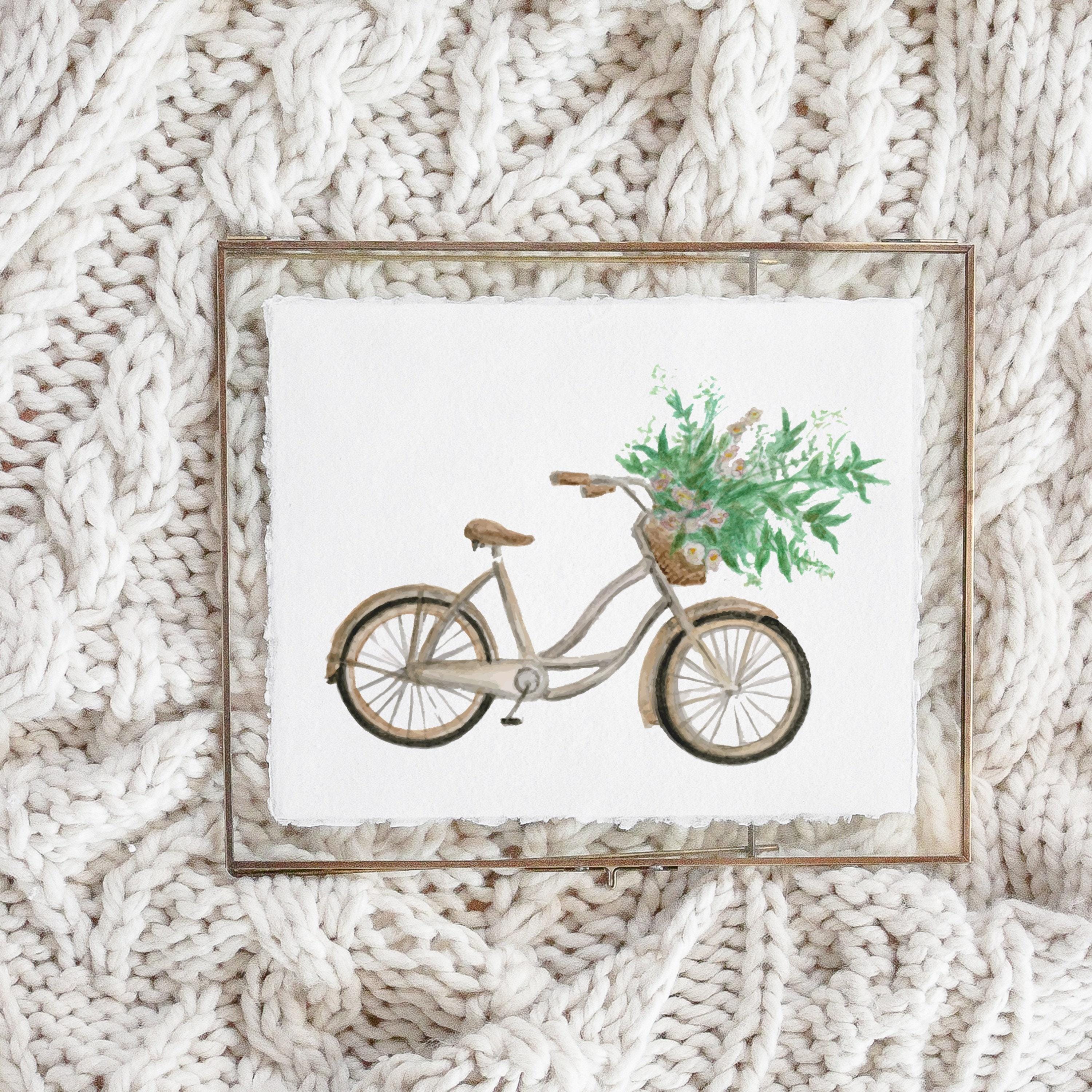 Calligraphy Print - Floral Bike Watercolor - Horizontal
