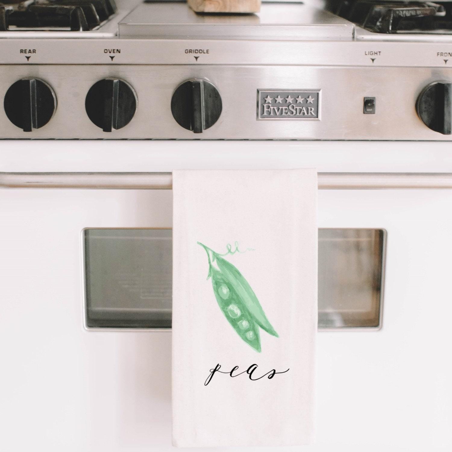 Peas Watercolor Tea Towel: Organic Cotton Kitchen Decor