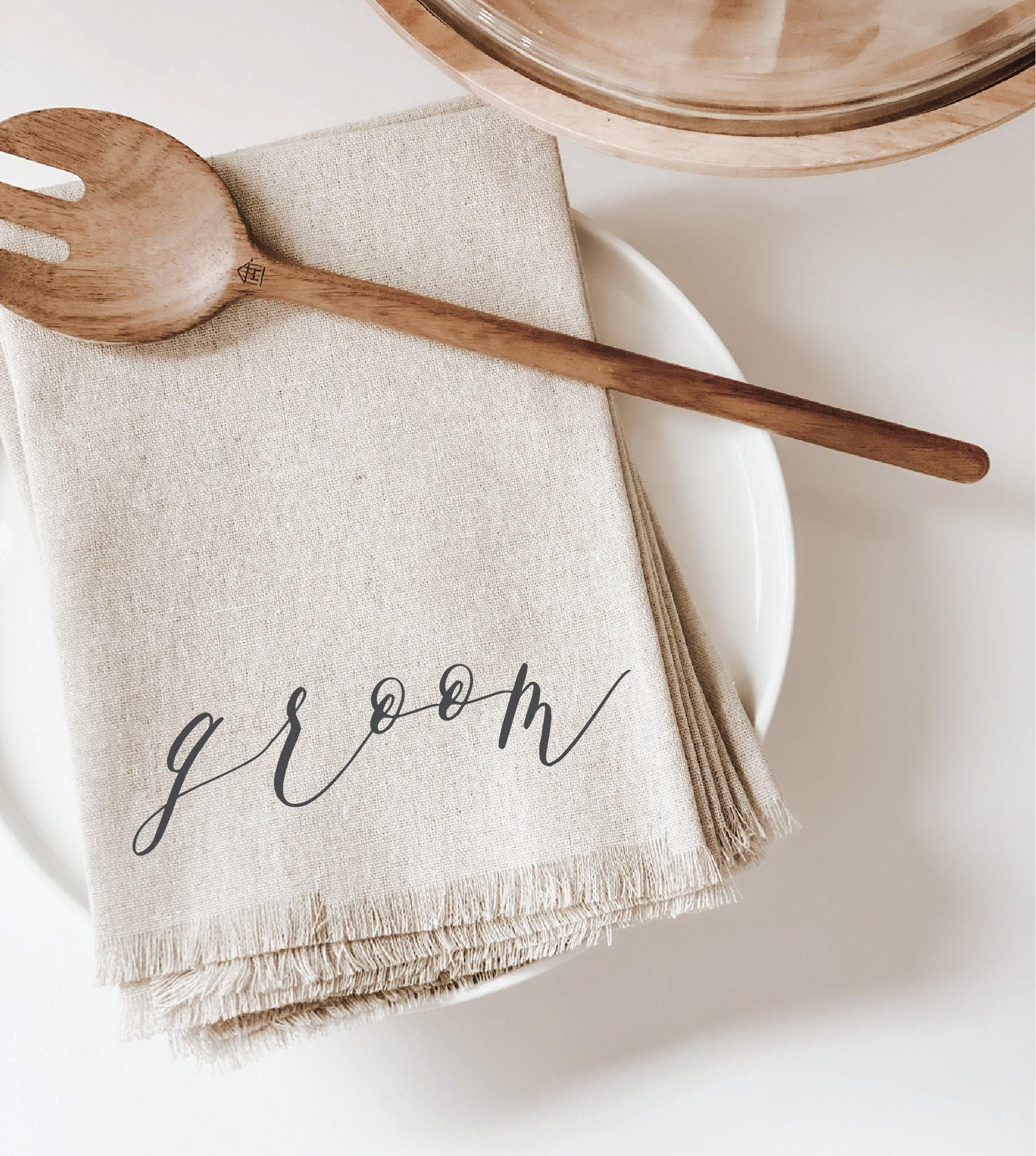 Bride and Groom Linen Napkins Set: Wedding Table Decor