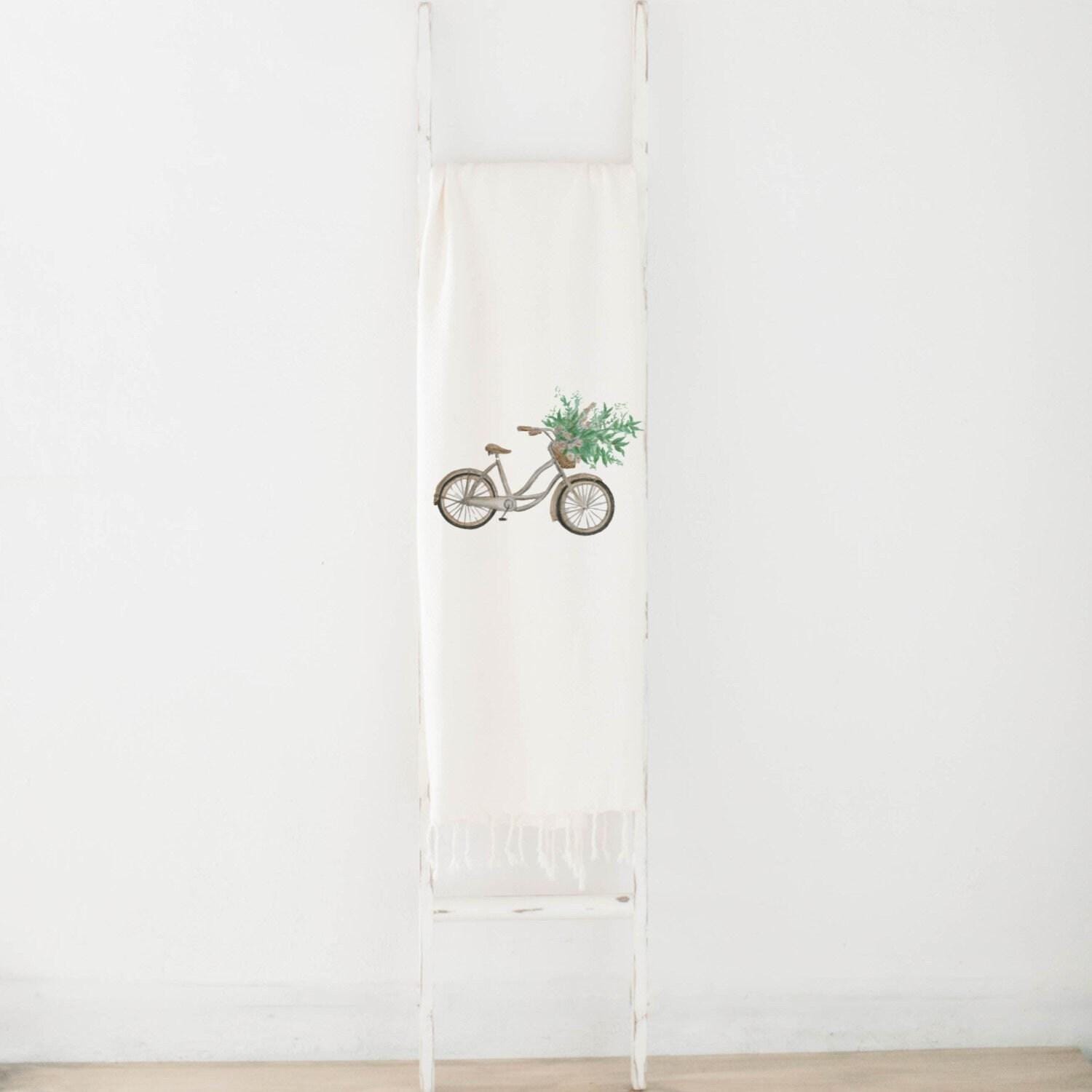Floral Bike Watercolor Throw Blanket: Organic Cotton Spring Decor