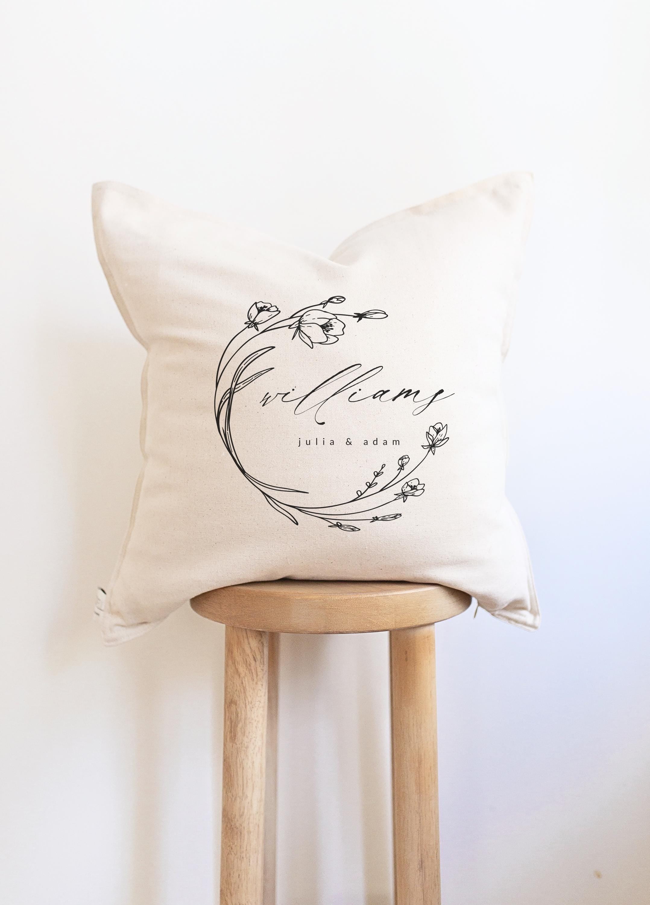 Personalized Throw Pillows - Personalized Last Name Floral