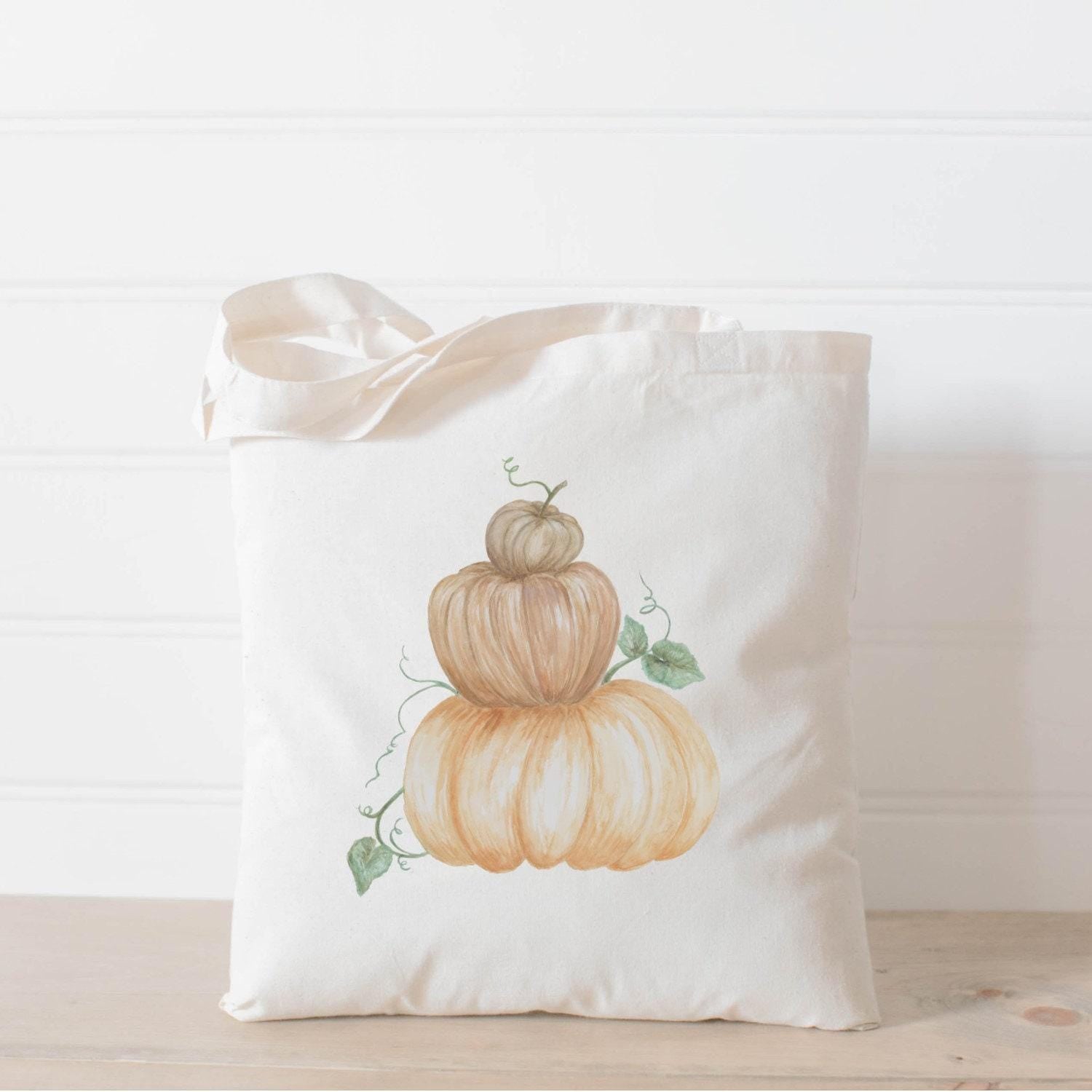 Tote Bag - Pumpkin Stack Watercolor, fall decor, apple picking, autumn essentials, housewarming gift, lifestyle decor, accessory bag