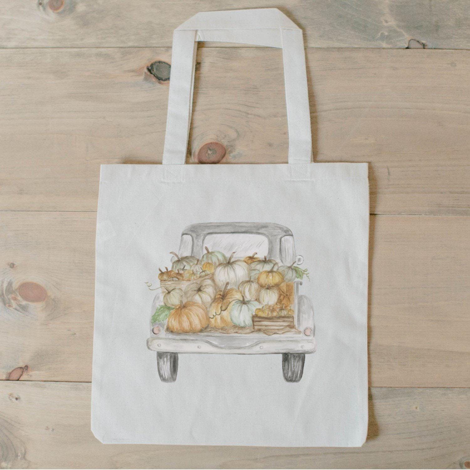 Tote Bag - Pumpkin Truck Watercolor, fall decor, apple picking, autumn essentials, housewarming gift, lifestyle decor, accessory bag