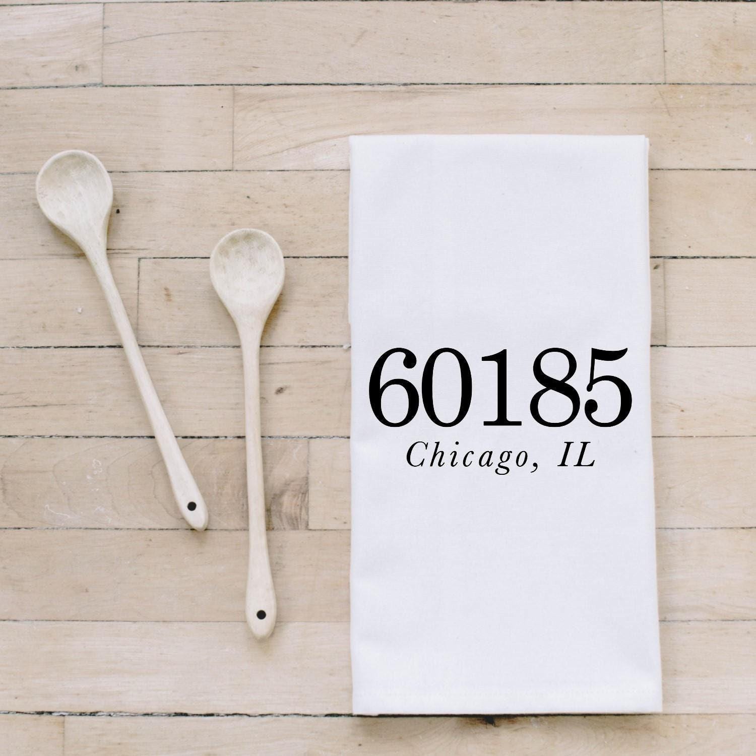 Personalized Zip Code Tea Towel: USA Made Kitchen Decor