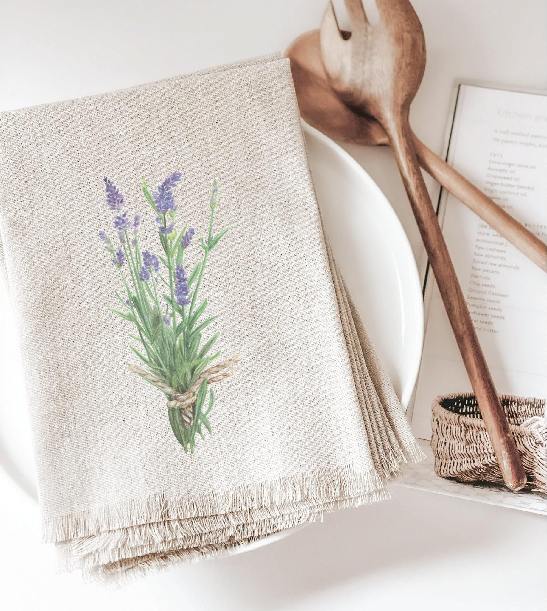 Lavender Watercolor Linen Napkin - Handmade Fringe Table Decor