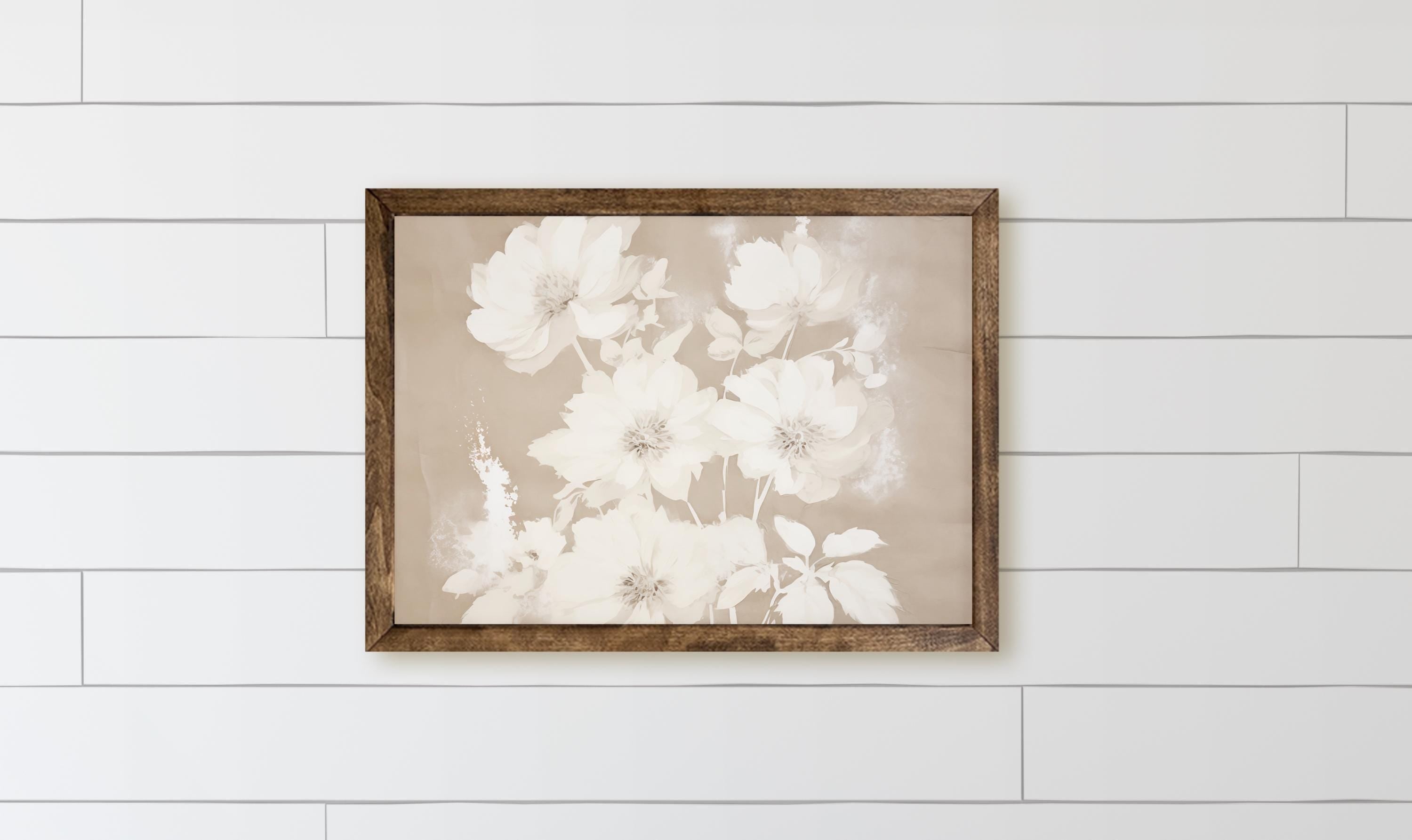 Wood Framed Sign - Cream Neutral Flowers - rustic home decor, gallery wall, framed decor, farmhouse style, wall decor, housewarming gift