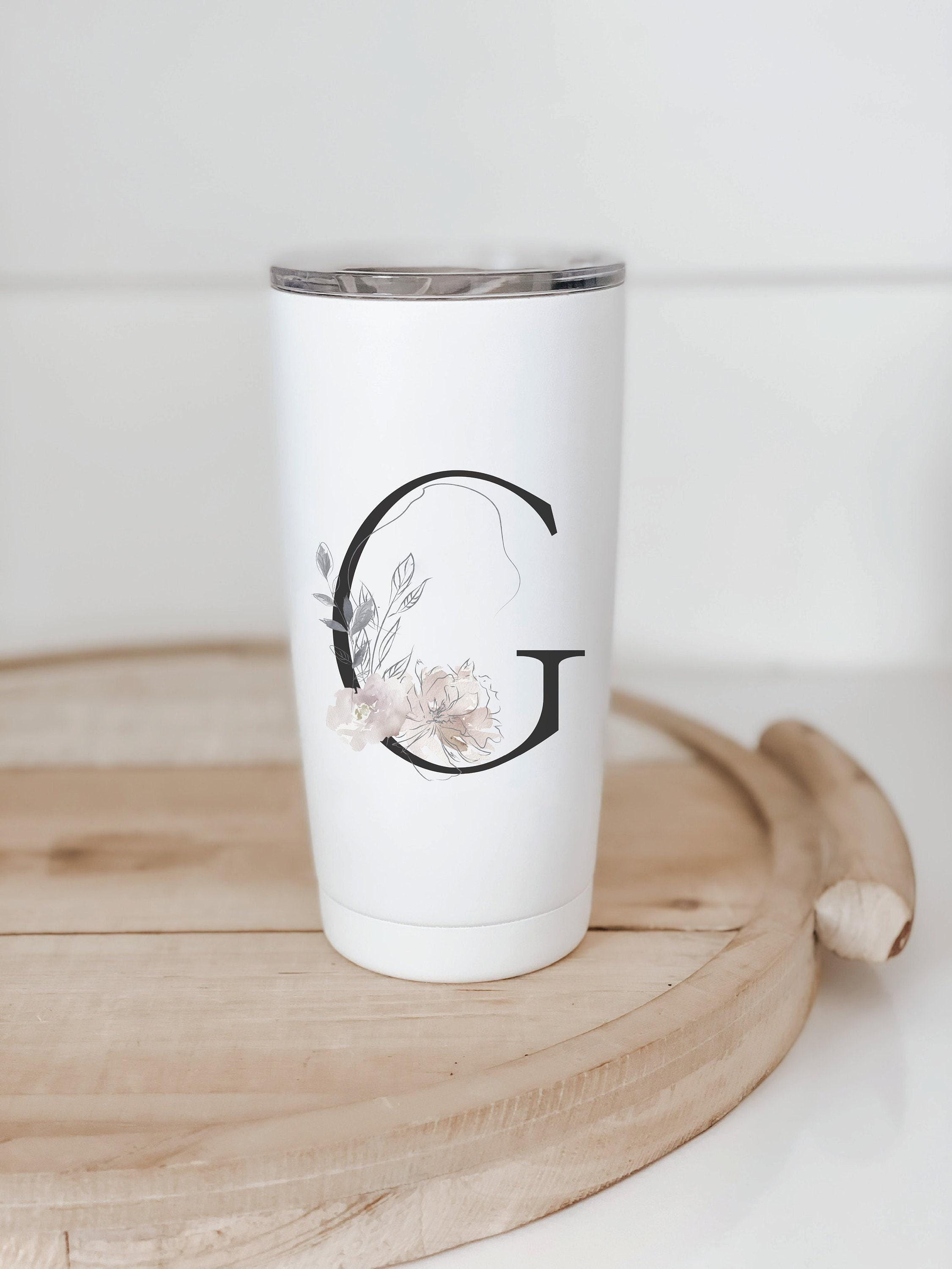 Travel Mug - Personalized Floral Initial - mug, coffee lover, tumbler, drinkware, everyday, travel