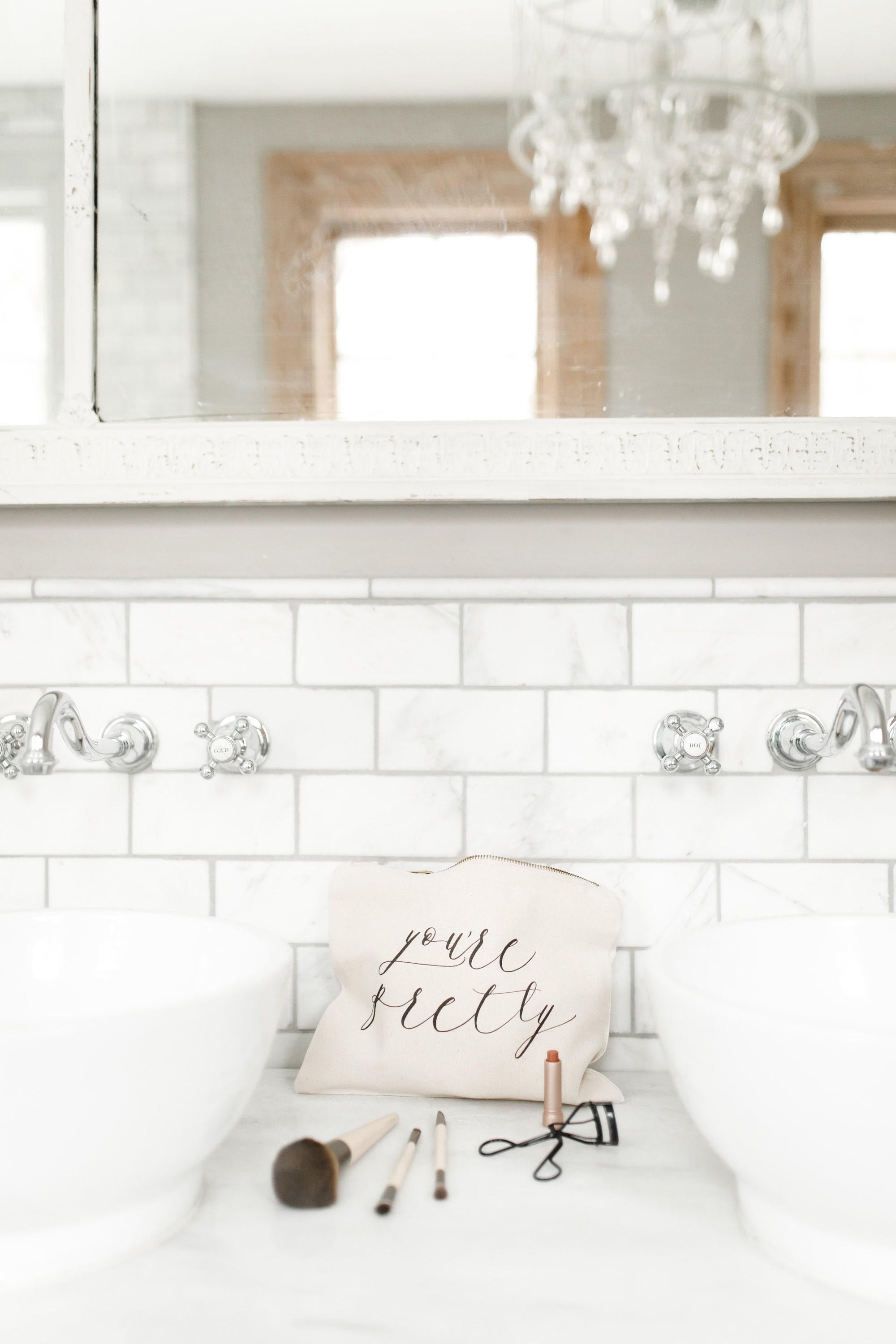 Cosmetic Bag - Bride - Wedding Day Gift for Bride, Handmade in USA, 100% Cotton, Shop Small, Bridesmaid Gift, Makeup Bag, Wedding Gift