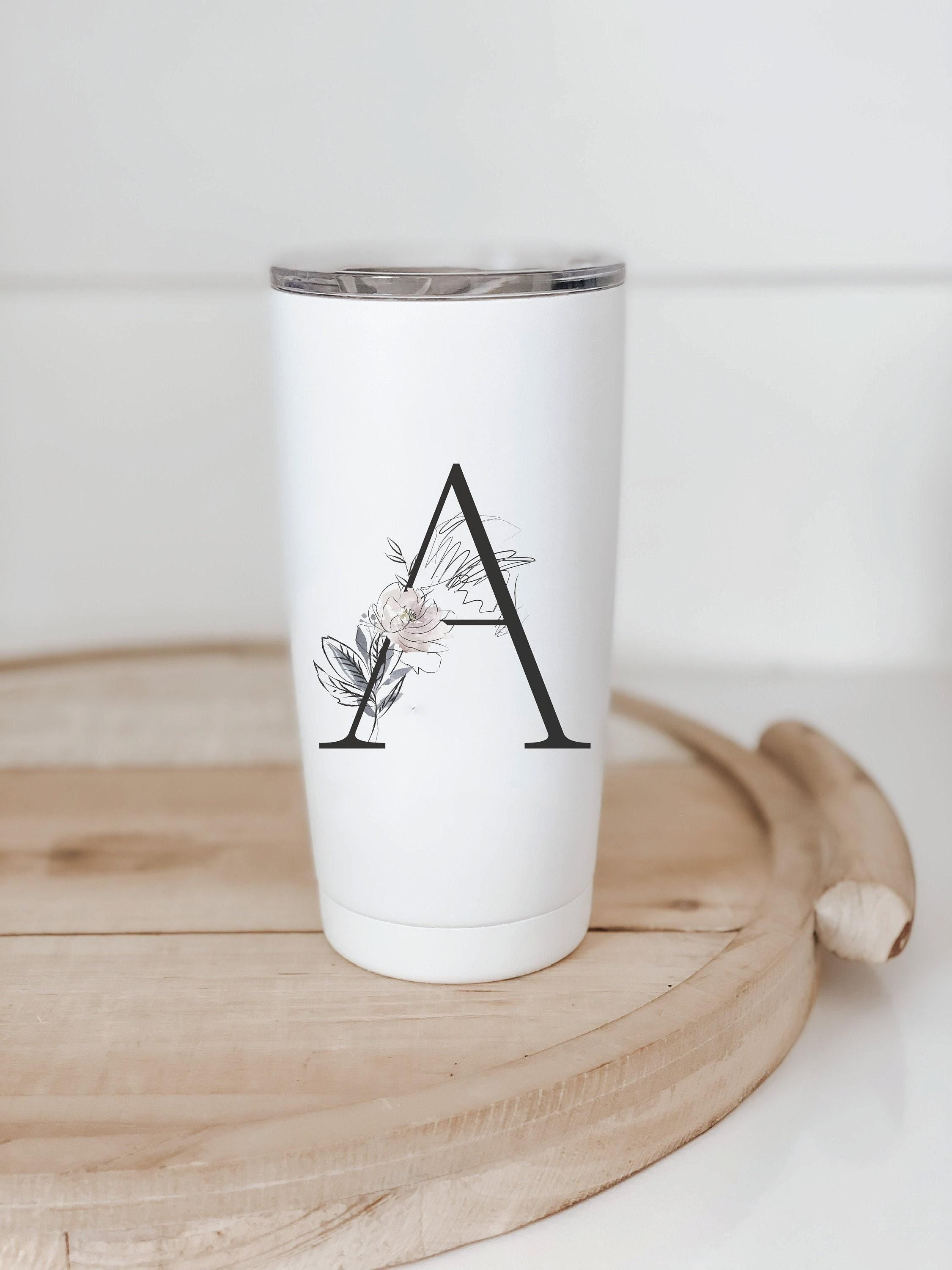 Travel Mug - Personalized Floral Initial - mug, coffee lover, tumbler, drinkware, everyday, travel